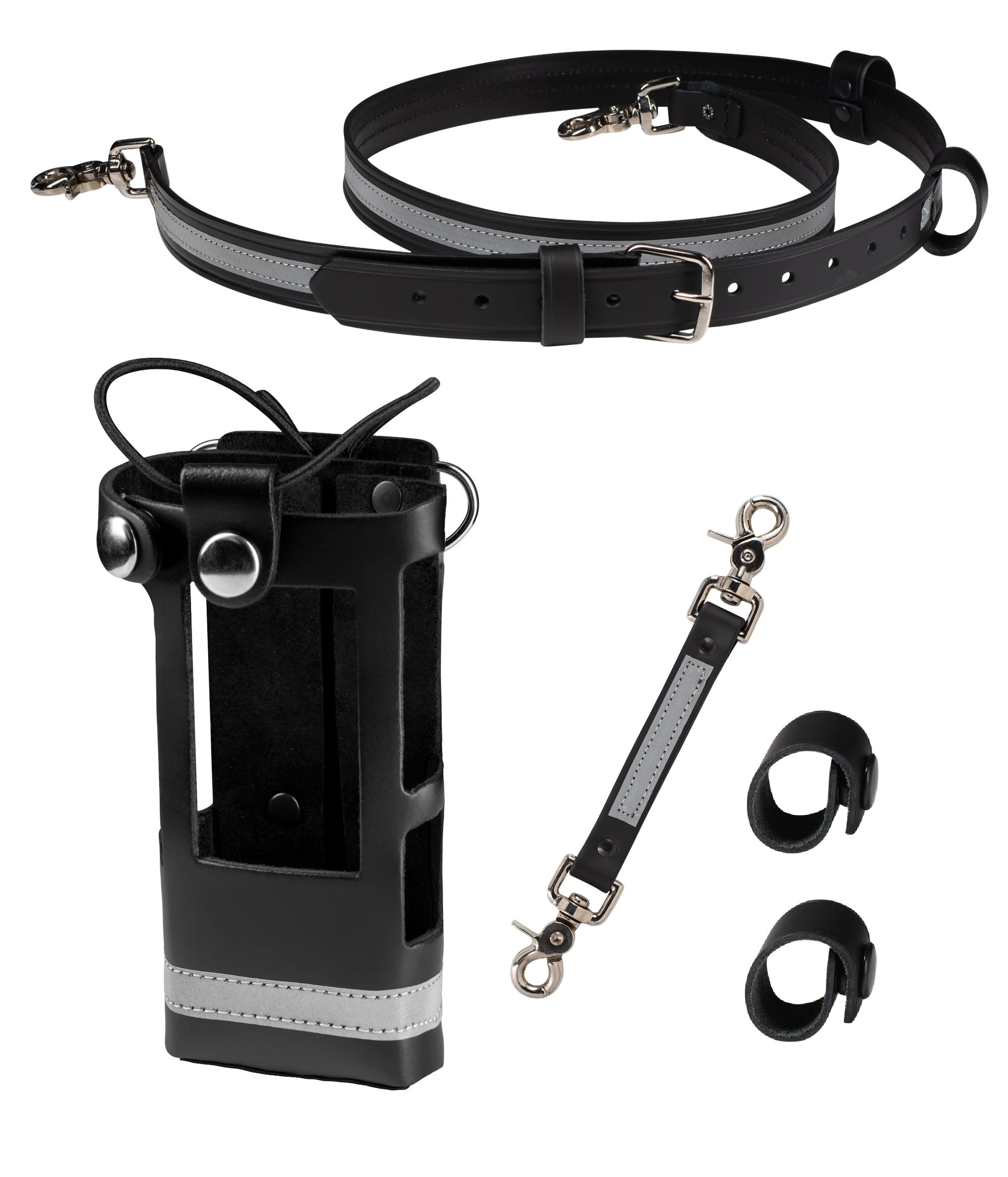 Firefighter Reflective Radio Strap And Holder Leather Bundle Set Includes Radio Holster, Strap, Sway Strap, Cord Keepers Fits Fo