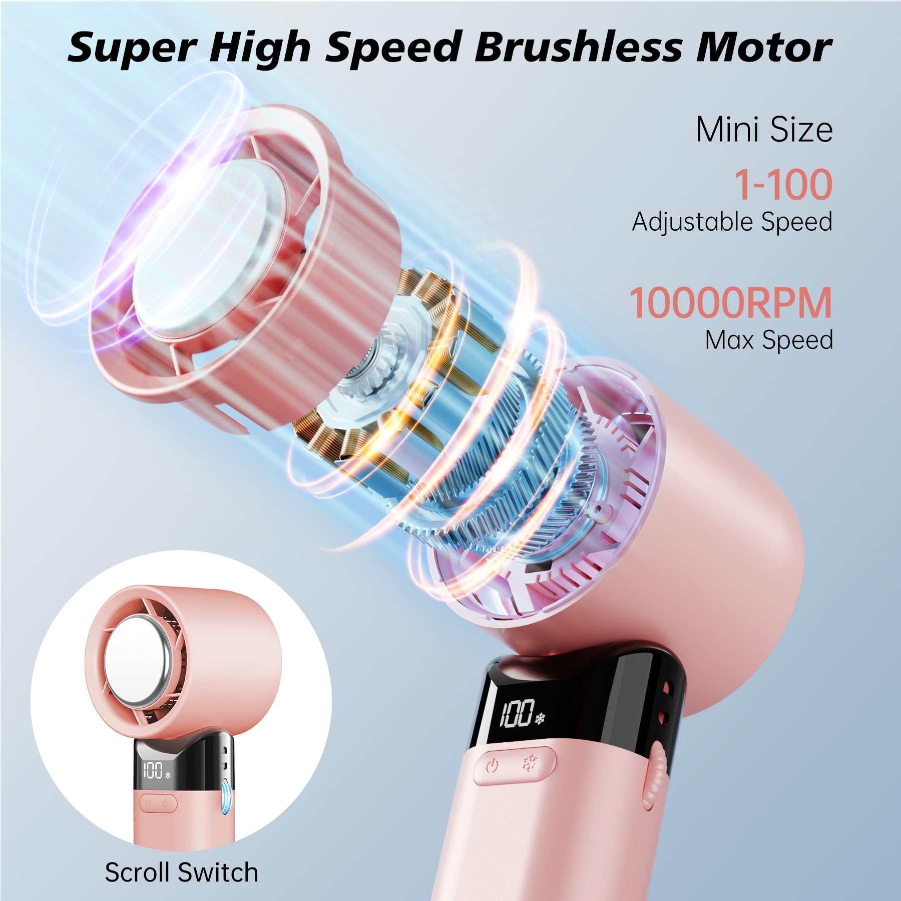 Sylvwin Portable Handheld Fan,Adjustable Mini Fans Speed(1-100),5000Mah Battery Rechargeable Personal Fan,Cooling Handheld Fans