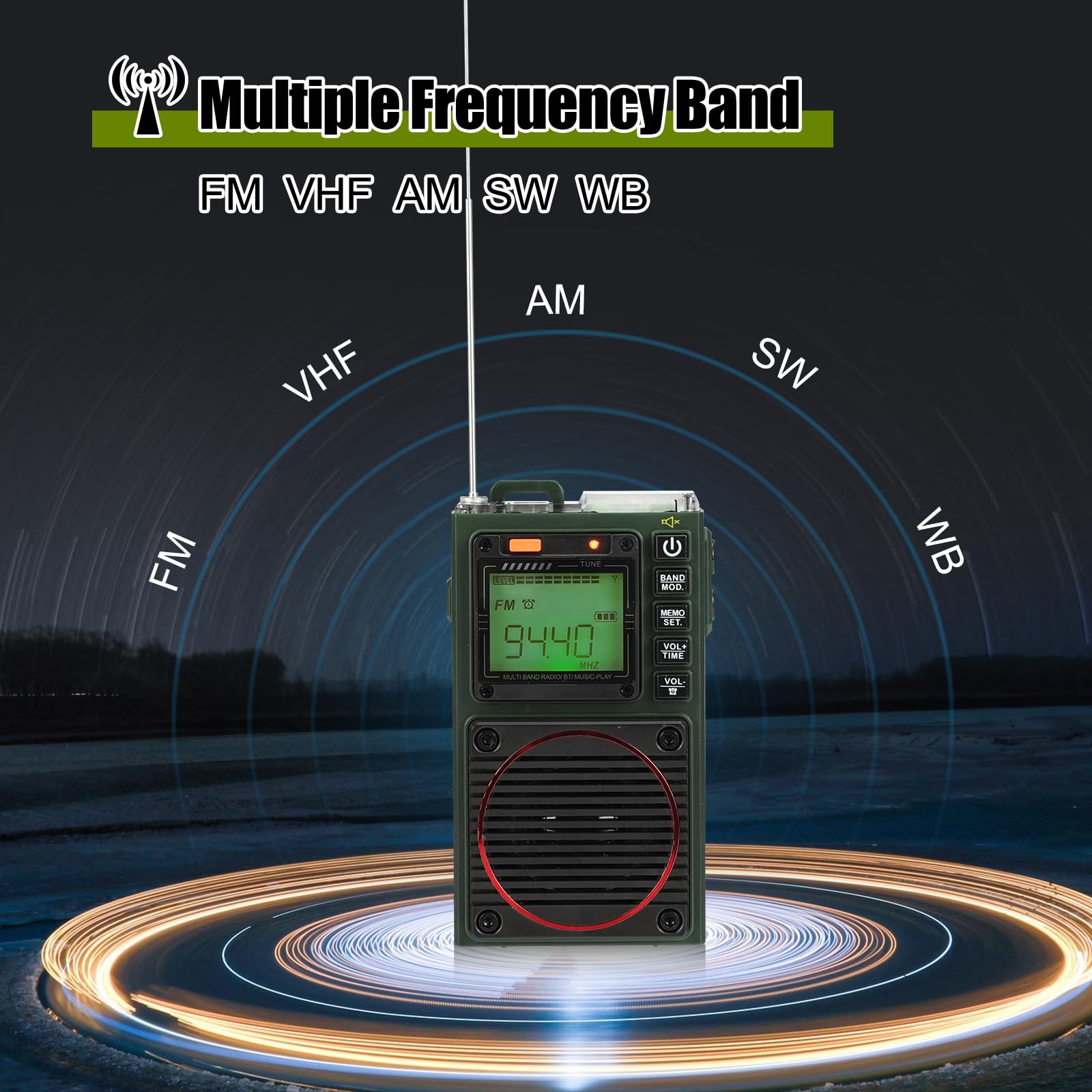 Retekess Tr111 Shortwave Radio, Pocket Radio With Bluetooth, Am Fm Sw Vhf Wb Radio With App Control, Tf, Clock, Alarm, Sleep Timer, Sos, Flashlight