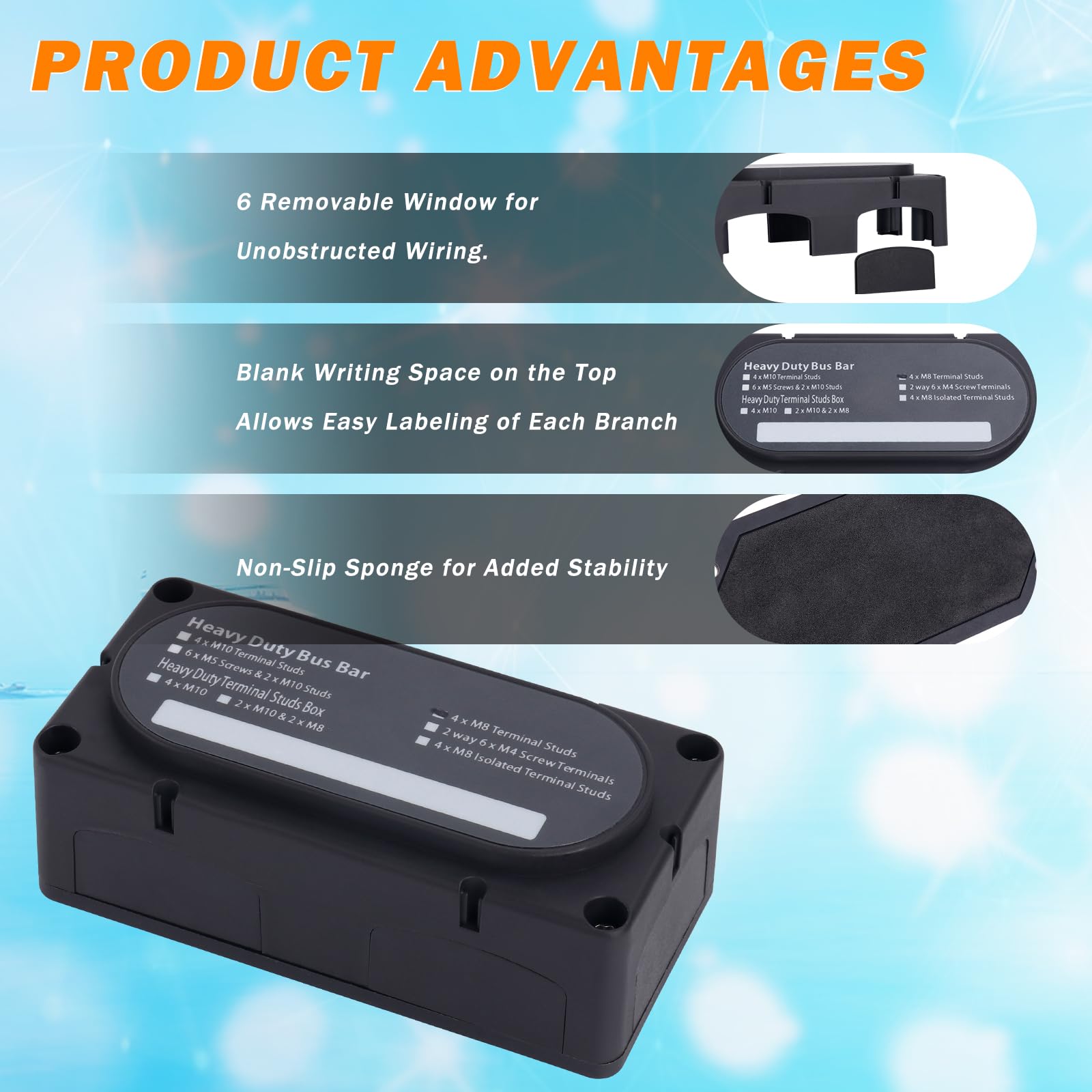 300A Heavy Duty Module Bus Bar 12V 24V 48V Dc Power Distribution Block With 4 X 5/16'' (M8) Studs, Gift 12Pcs Cable Lugs And 20P