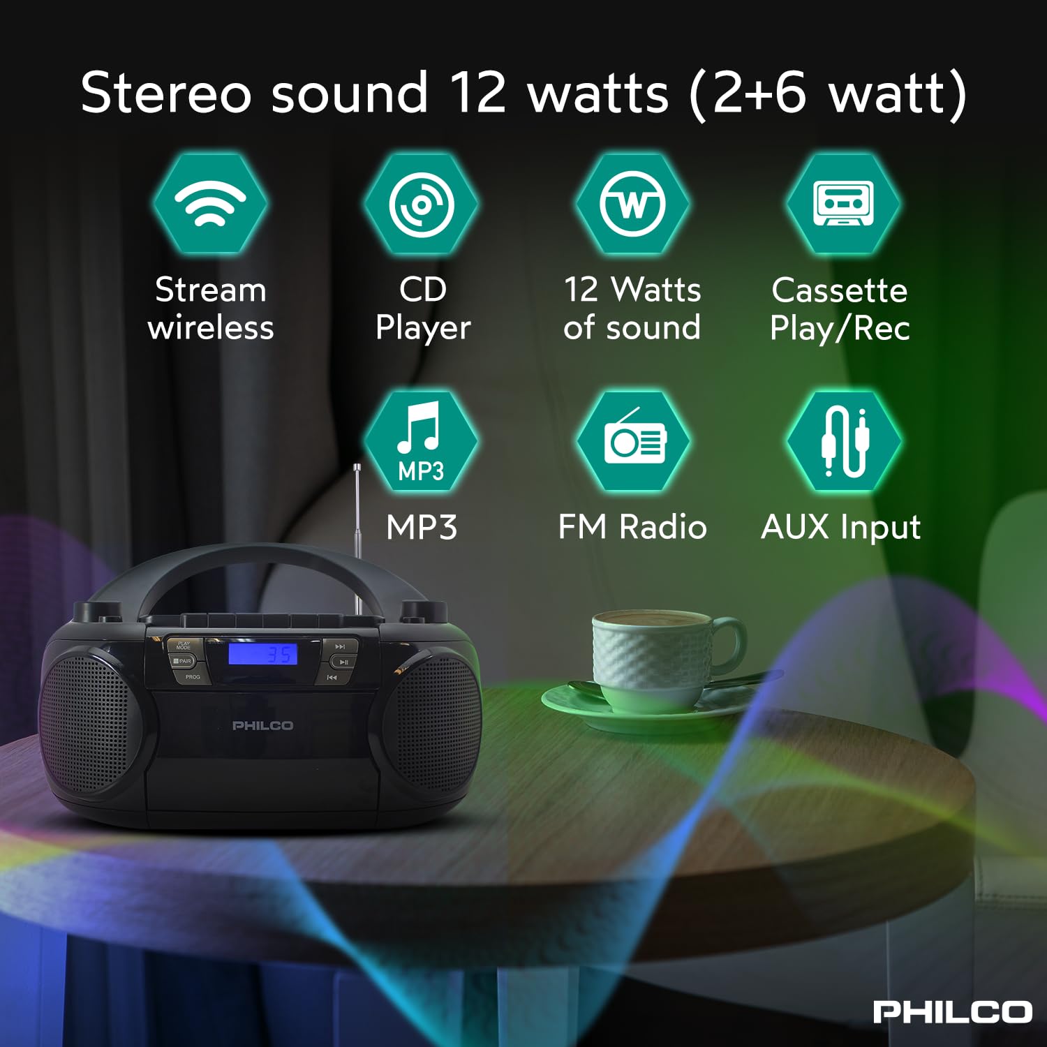 Philco Bluetooth Cd Boombox With Cassette, Mp3 Cd Usb Playback The Ultimate Retro Music Combo With Best Class Sound Performance,
