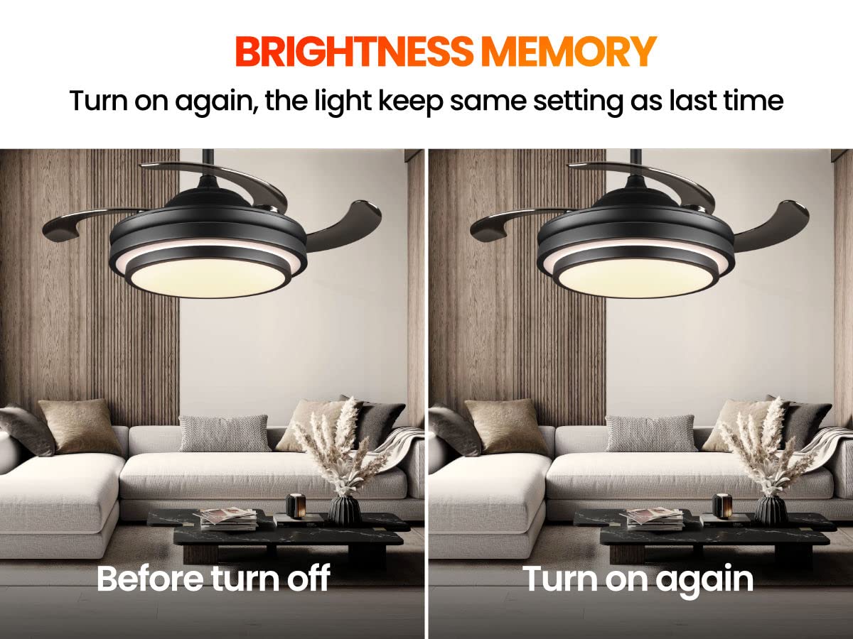 Lightimes Modern 36 X 20 Inches Black Reversible Ceiling Fan With Dimmable Led Light, 6 Speed, Remote Control, For Bedroom Live