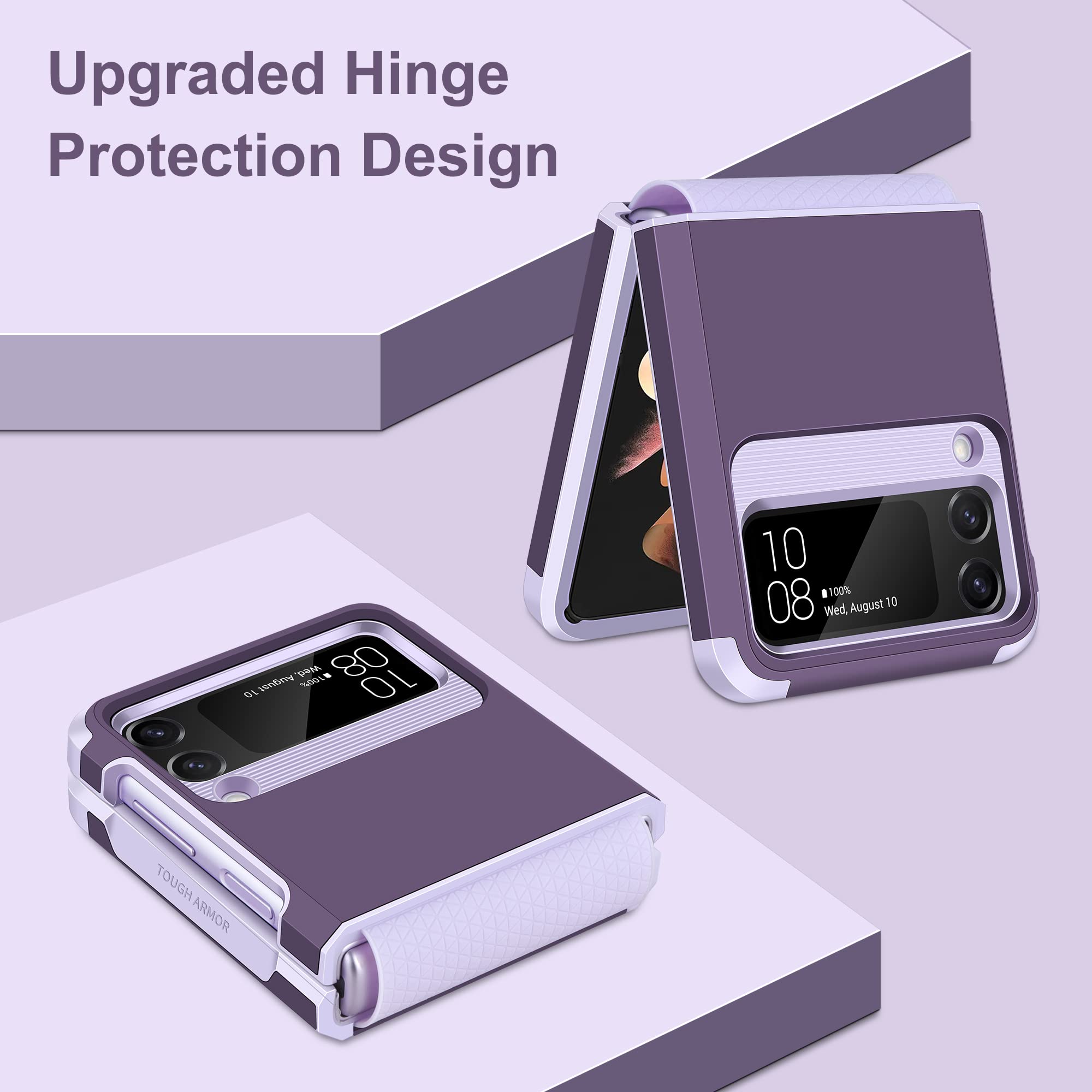 Samonpow For Samsung Galaxy Z Flip 3 Case, Z Flip 3 Case With Upgraded Hinge Protection Dual Layer Hard Pc Soft Tpu Bumper Full