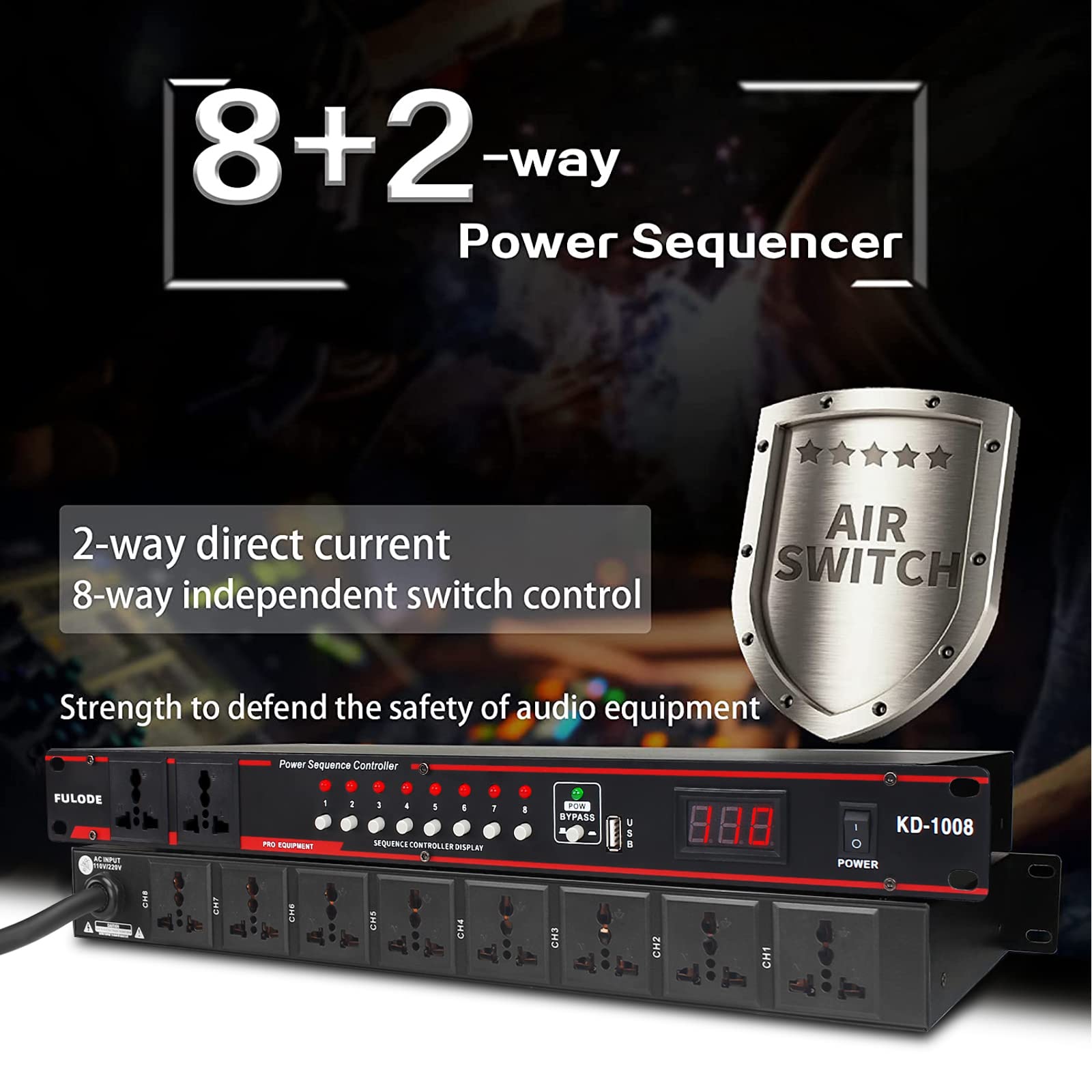 Fulode 10 Outlet Power Conditioner  8 Independent Switch Rack Power, Power Conditioner Rack Mount Audio Power Conditioner Regula