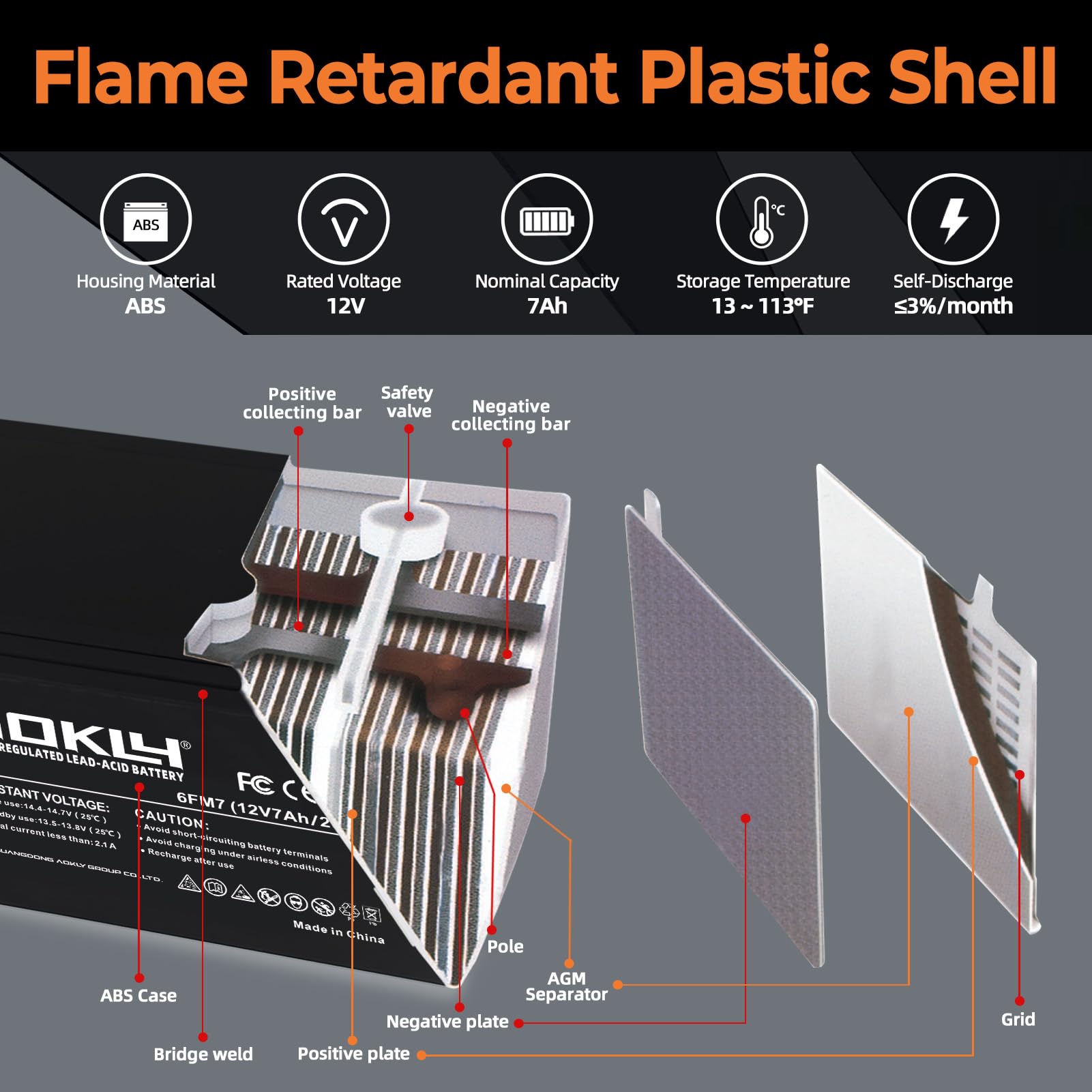A Aokly 12V 7Ah Replacement Battery 6Fm7 Rechargeable Sealed Lead Acid Battery Sla Agm Power Source Maintenance Free