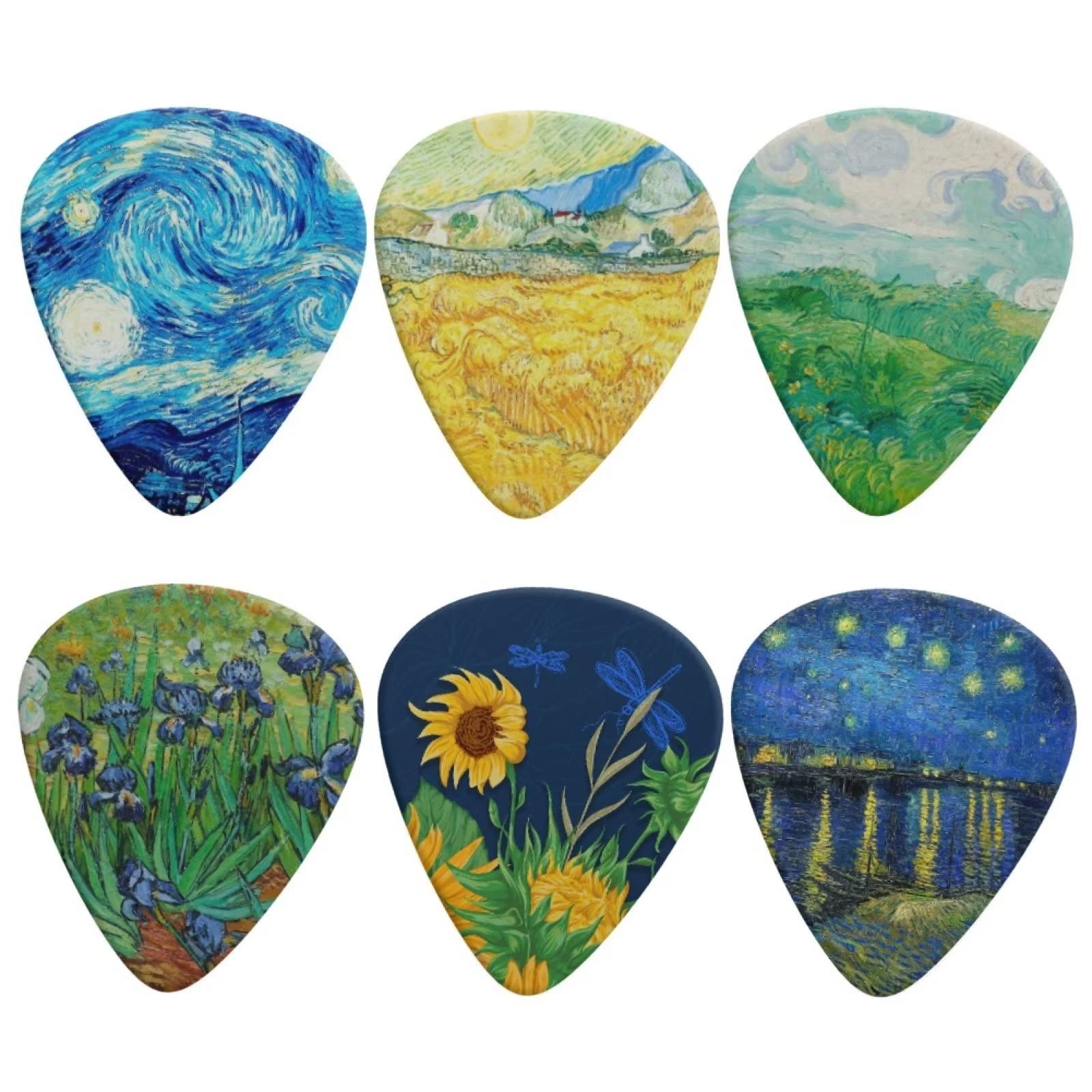 Jeiento Dreamy Dragonfly Flower Guitar Picks for Bass Electric Acoustic Guitars Classical Triangle 6 pack 0.96mm