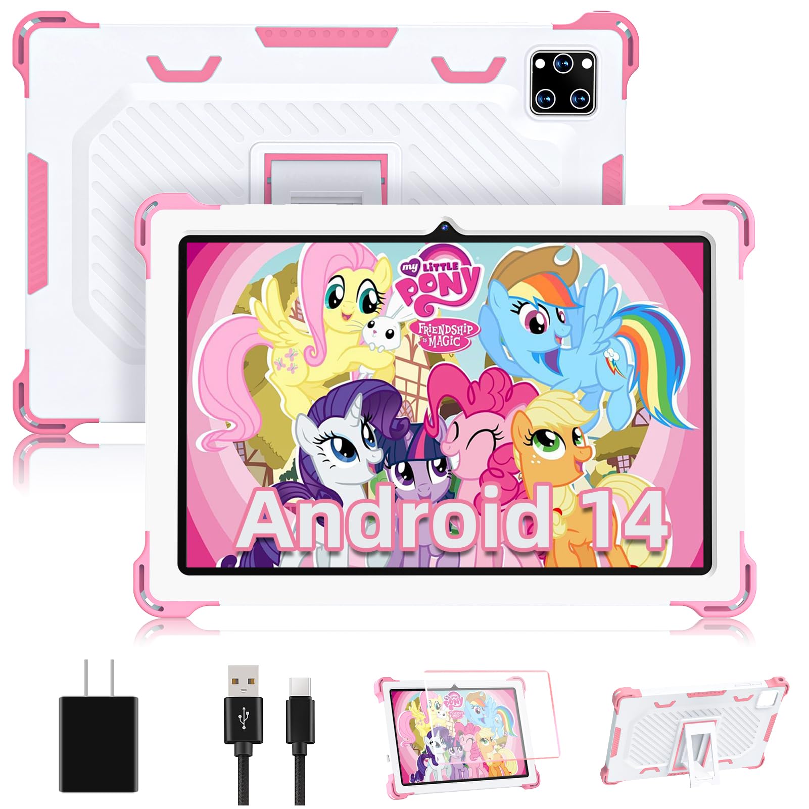 Yatiom Kids Tablet 10 Inch Android 14 Tablet For Kids Octa Core 10+64Gb Gms Certified Learning Tablet With Wifi 6, Bluetooth 5.2