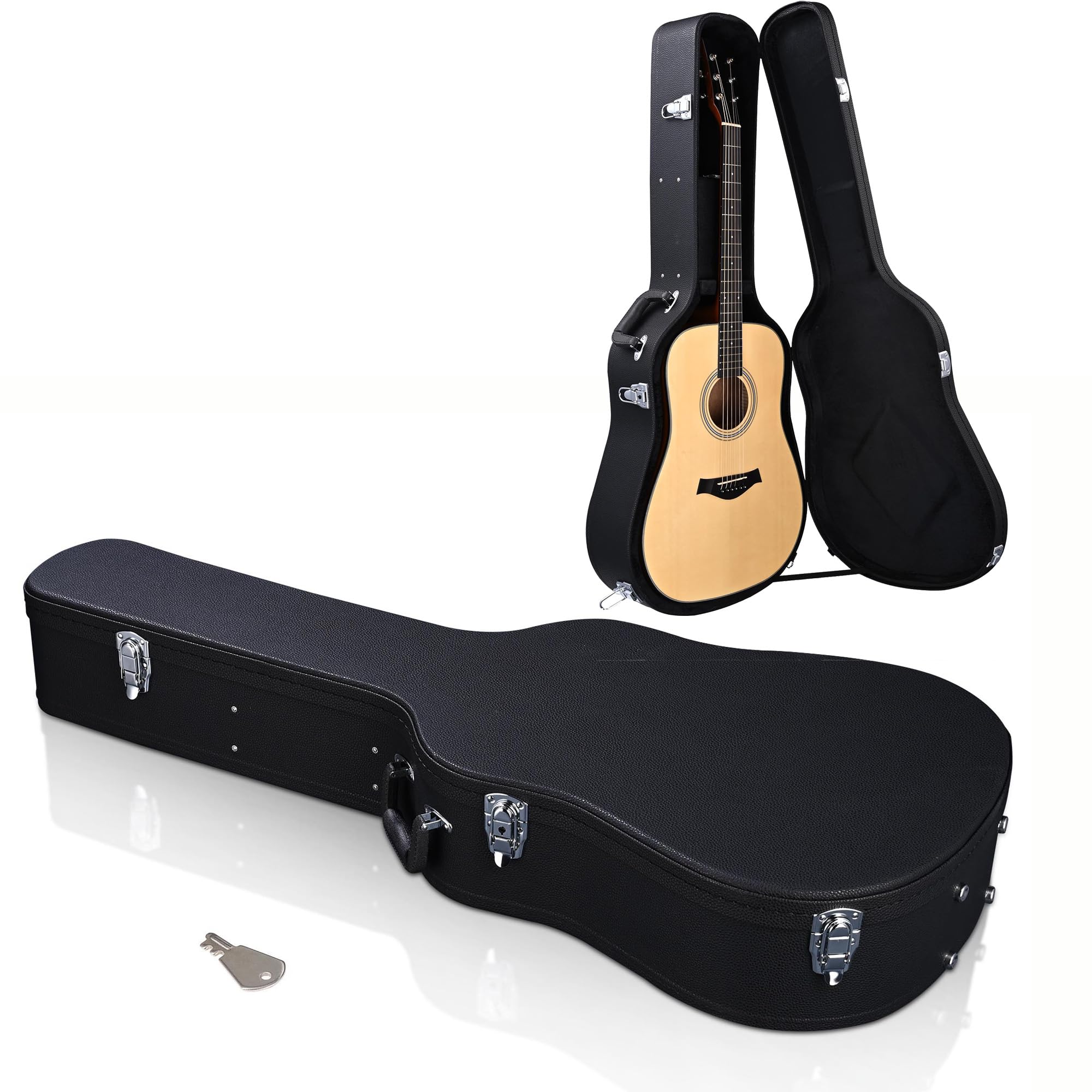 AW Acoustic Guitar Case Hard Dreadnought 41 Inch Wooden Hardshell Carrying Case with Lock Accessory Compartment for Airline Trav