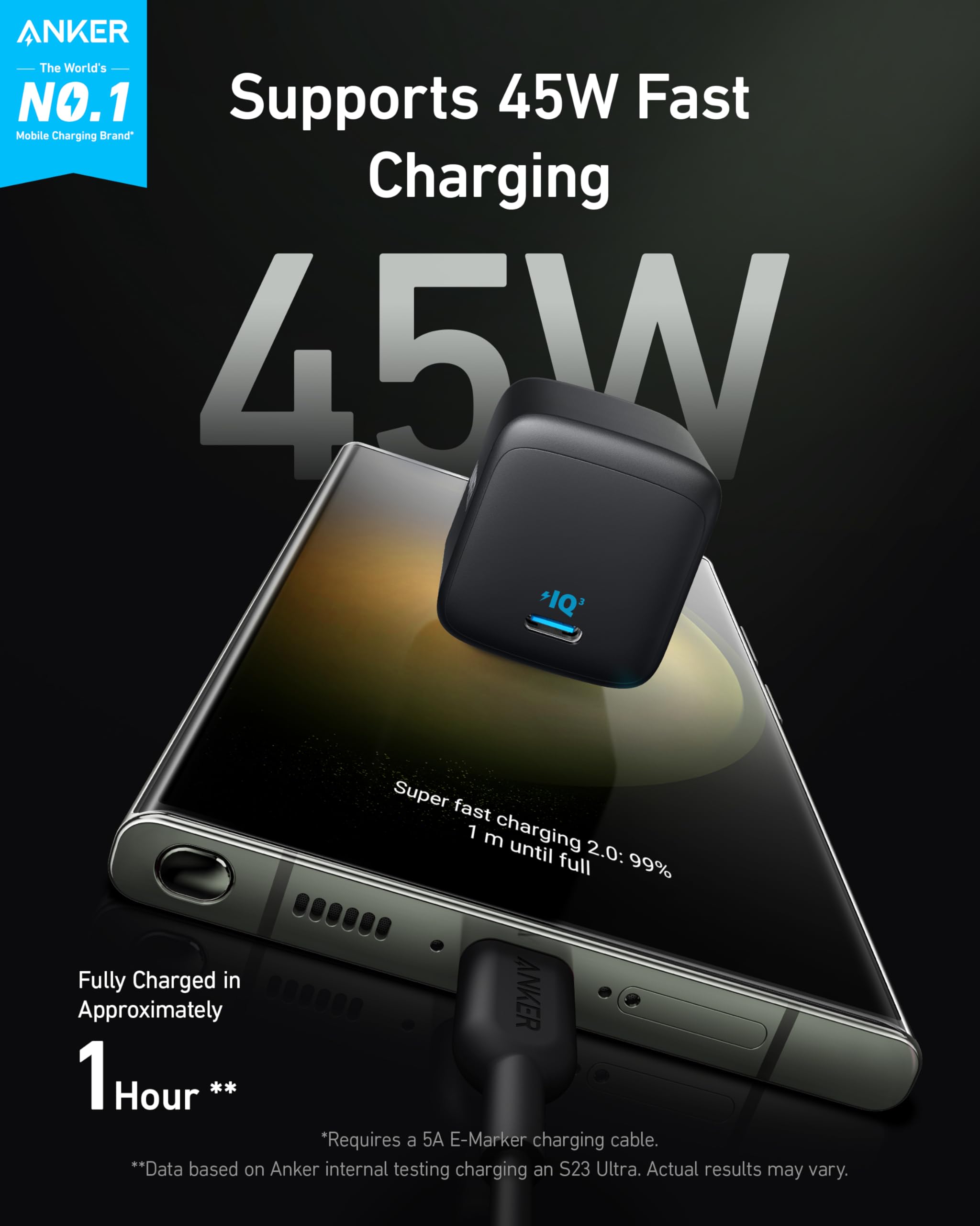 Anker 45W Usb C Charger Block, Foldable Pps Fast Charger For Iphone 17/16 And More Series, Supports Super Fast Charging 2.0 For