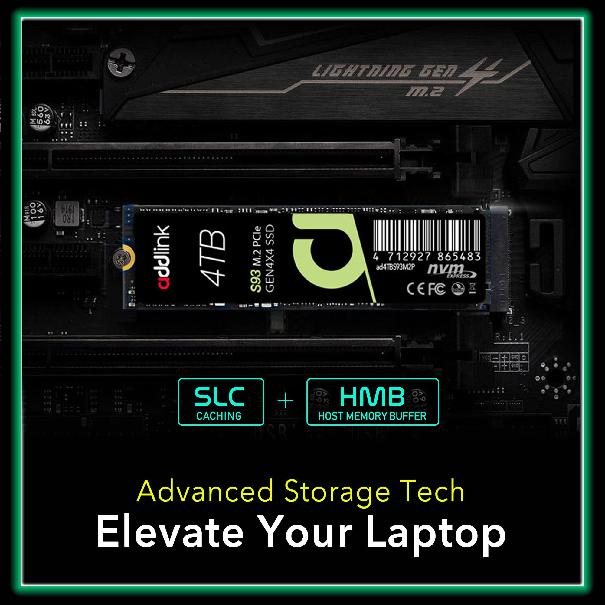 Addlink S93 4Tb Pcie 4.0 M.2 Gen 4 Memory Expansion Ssd, Up To 7400 Mb/S, Internal Solid State Drive With Hmb Technology For Lap