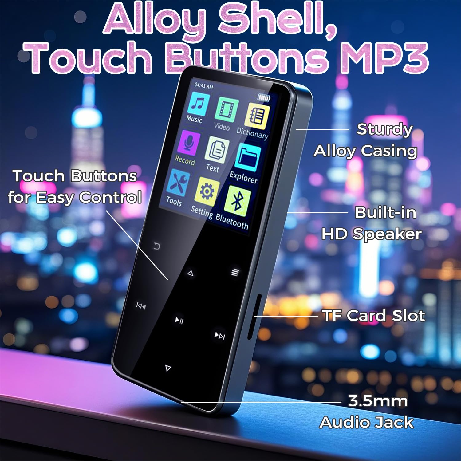 80Gb Mp3 Player With Bluetooth Portable Hifi Music Player With Hd Speaker, Lossless Sound, Fm Radio, Voice Recorder, Touch Butto