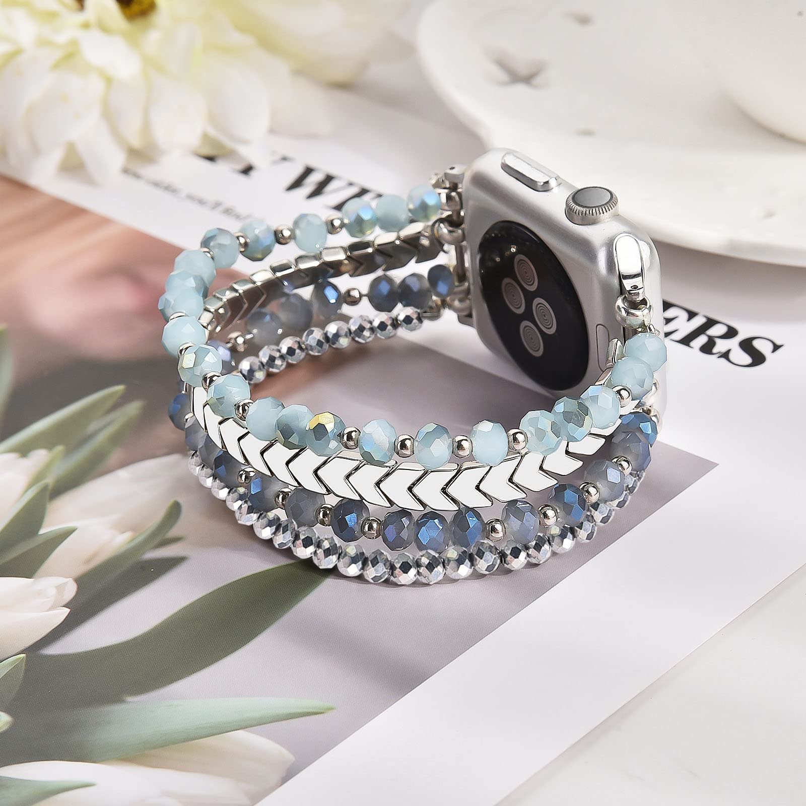 Mofree Beaded Bracelet Compatible With Apple Watch Band 40Mm/38Mm/41Mm/42Mm(Series10) 9/8/7/Se/6/5/4/3/2/1 Women Fashion Handmad