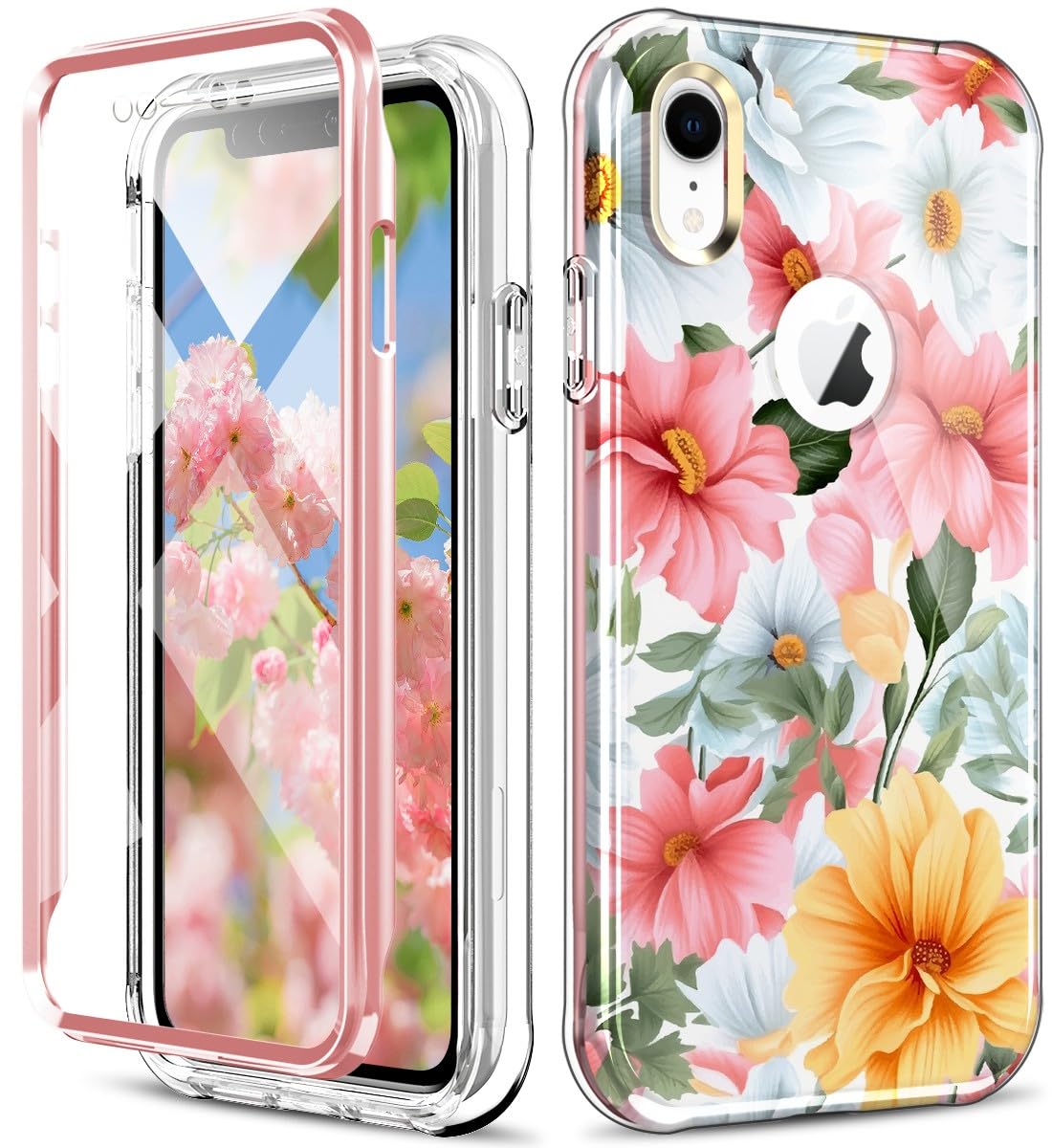 Turquiase Cute Flower Case For Iphone Xr 6.1 Inch Built With Screen Protector, Lightweight And Stylish Full Body Shockproof Prot
