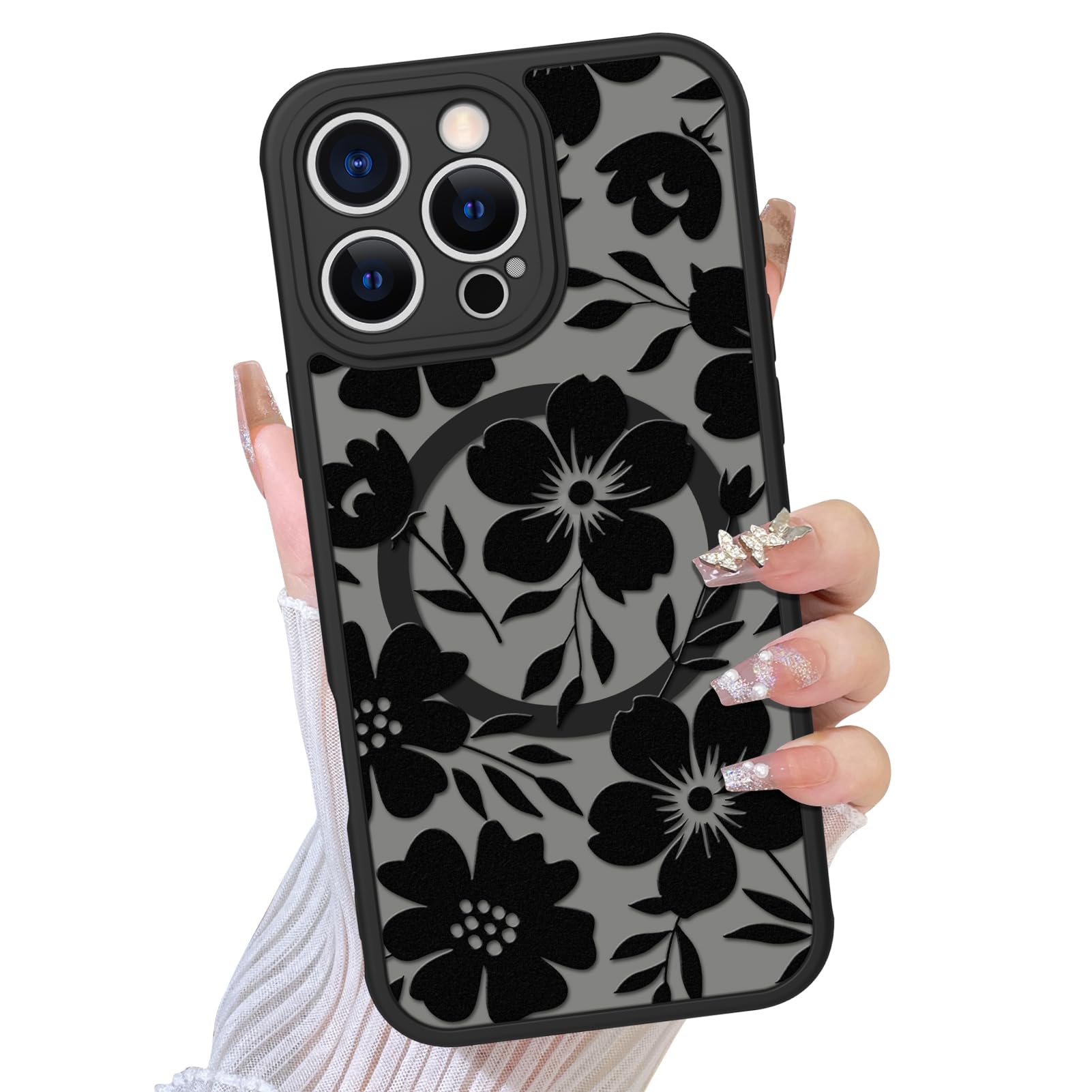 TEAUGHT Compatible with iPhone 16 Pro Max Case Support for MagSafe Cute Pattern Floral Flower Camera Protection Matte Skin-Touch