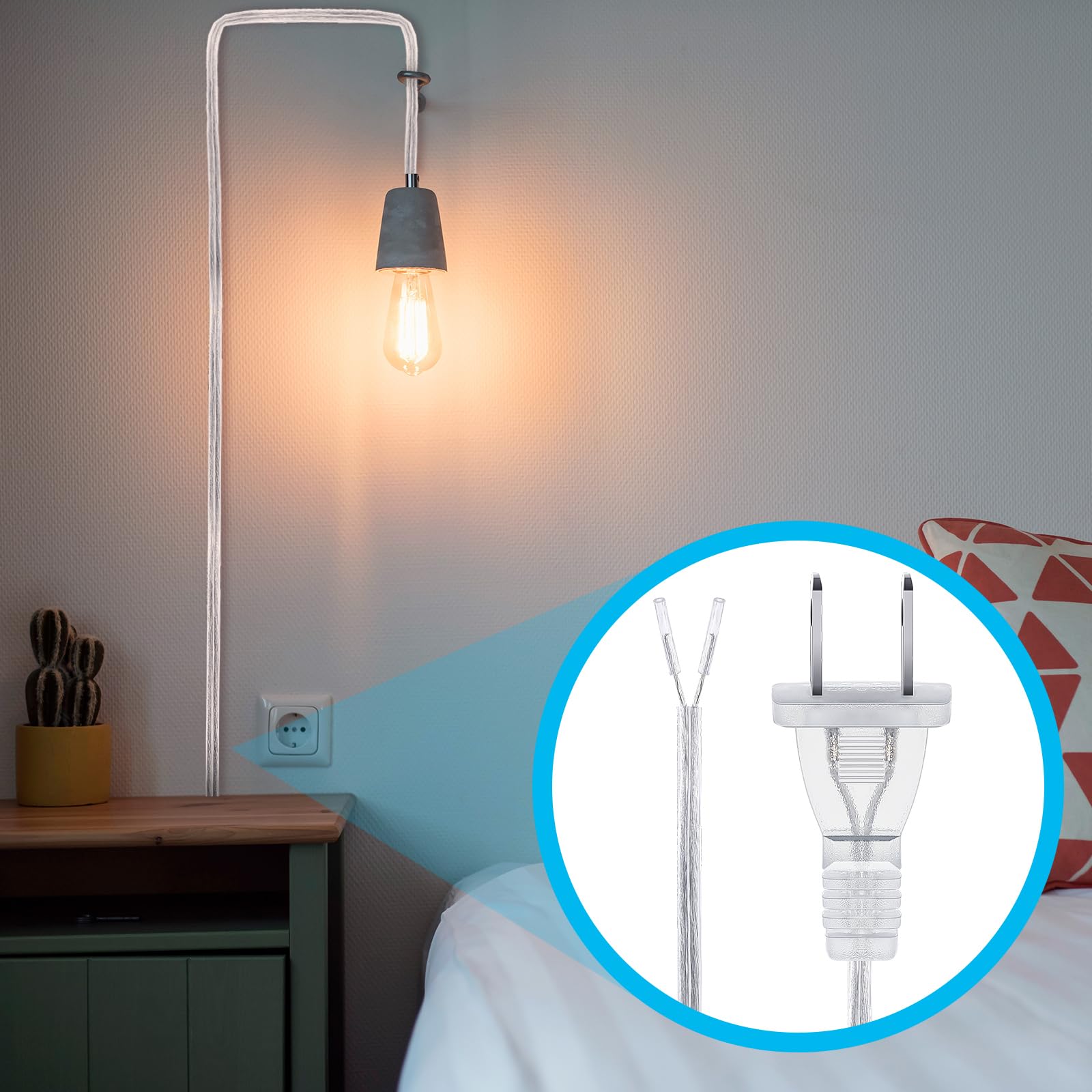 Saysurey Lamp Cord With End Plug Replacement Electric Lamp Wire Clear 18/2 Spt 1 Wire Stripped End Ready For Wiring Repair Part