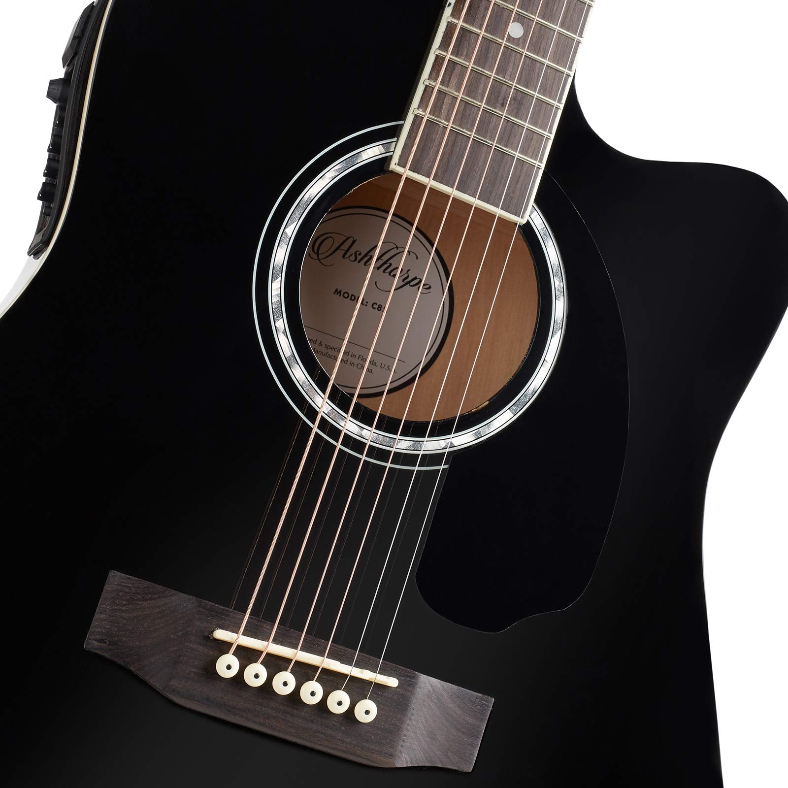 Ashthorpe Full Size Cutaway Thinline Acoustic Electric Guitar Package   Premium Tonewoods   Black