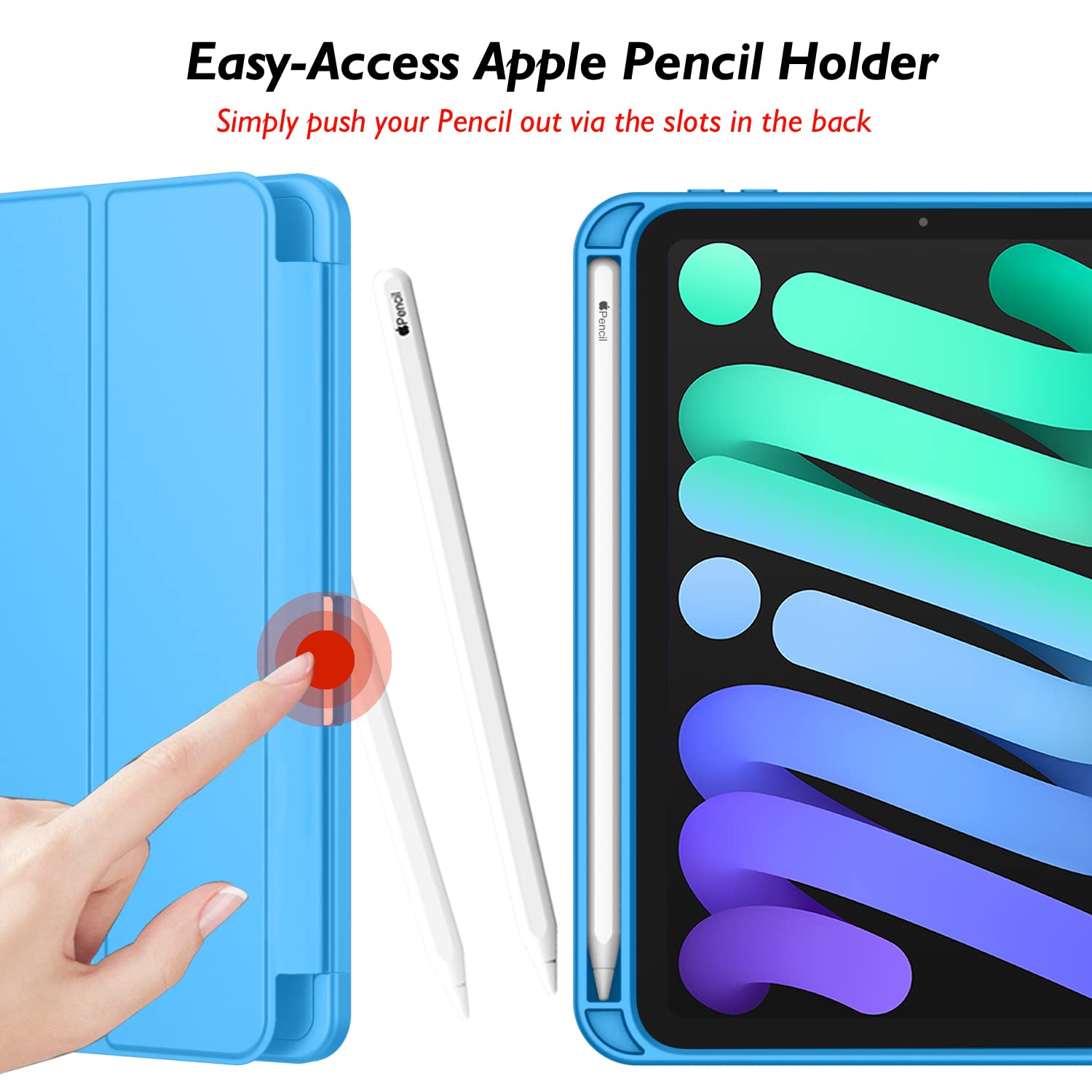 Imieet Ipad Mini 7 Case 2024 (A17 Pro), Ipad Mini 6 Case (8.3 Inch,2021 Model), Ipad Mini 7Th/6Th Generation Case With Pencil Holder, Trifold Stand Smart Case With Soft Tpu Back,Ocean Blue