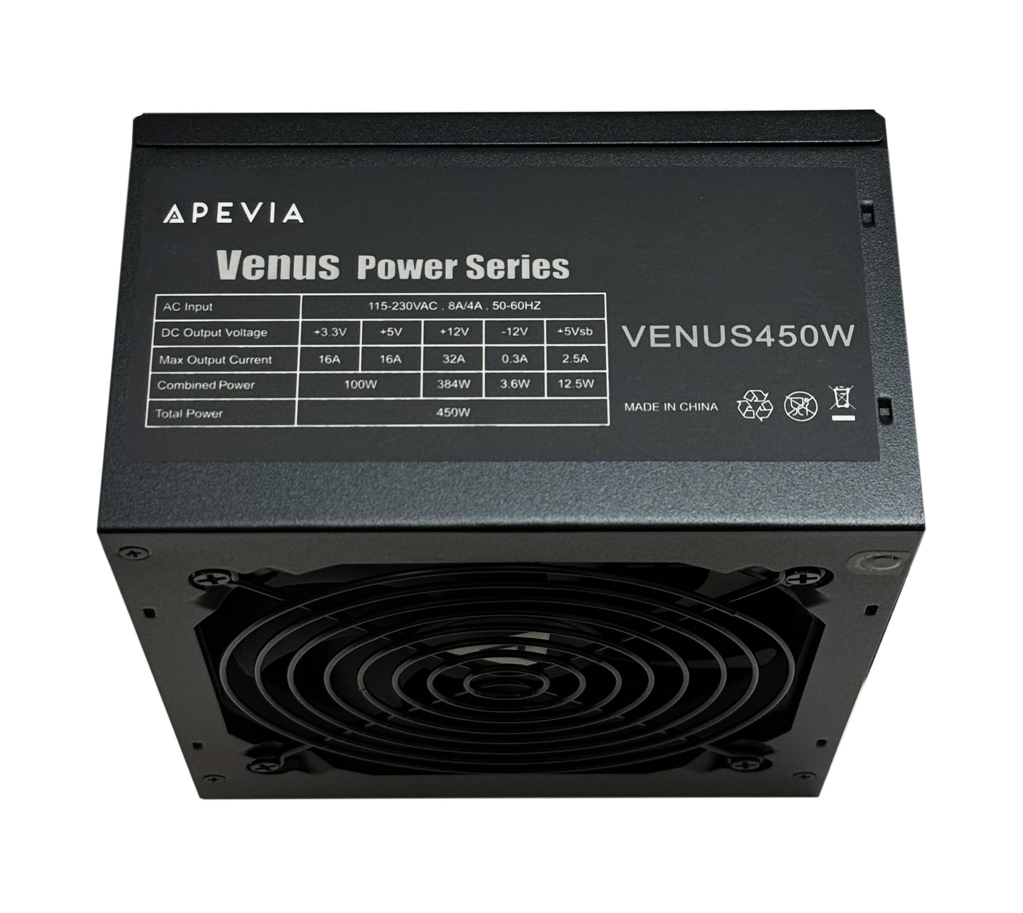 Apevia Venus450W 450W Atx Power Supply With Auto Thermally Controlled 120Mm Fan, 115/230V Switch, All Protections