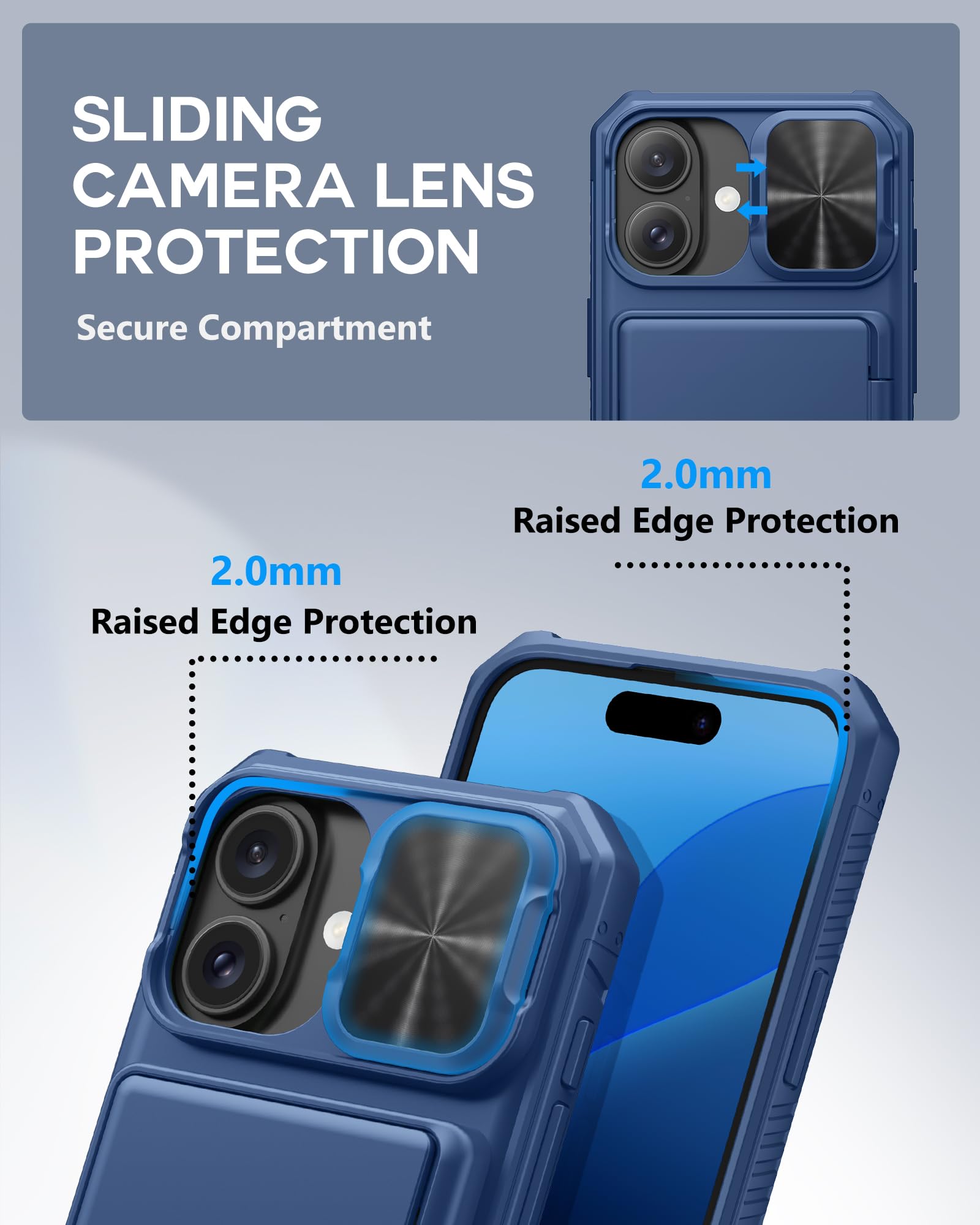 Atatoo For Iphone 16 Case With Card Holder (Store 3 5 Cards) & Slide Camera Cover & Rfid Blocking, Military Grade Protection, Ru