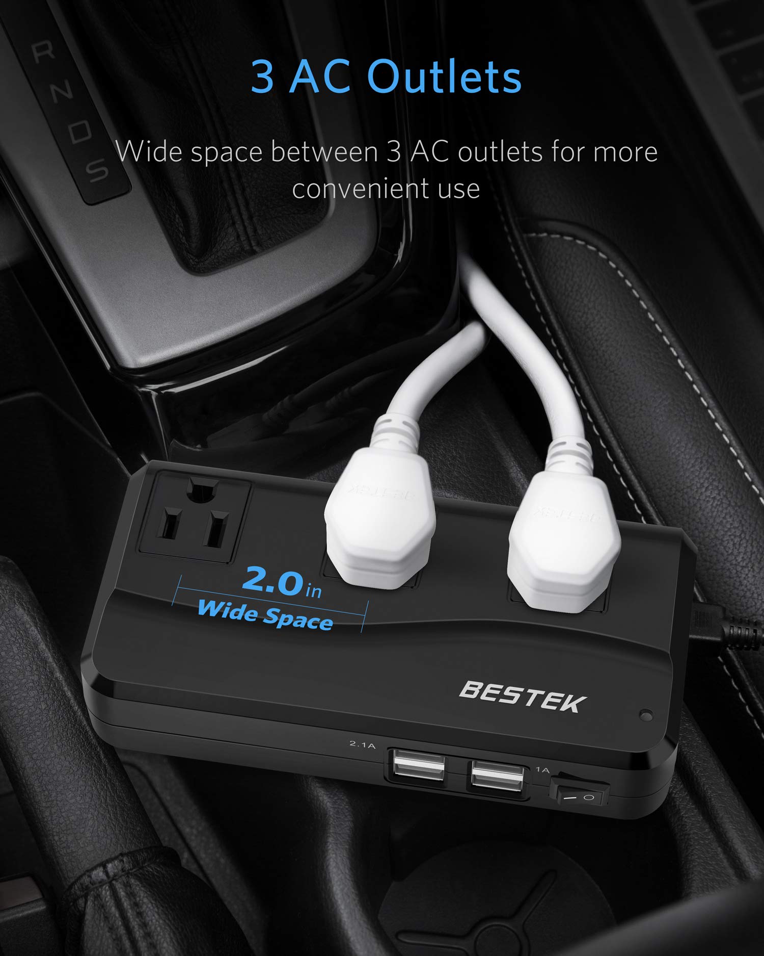 Bestek 200W Power Inverter Dc 12V To 110V Ac Inverter With 4.2A 4 Port Usb Car Adapter (Black)
