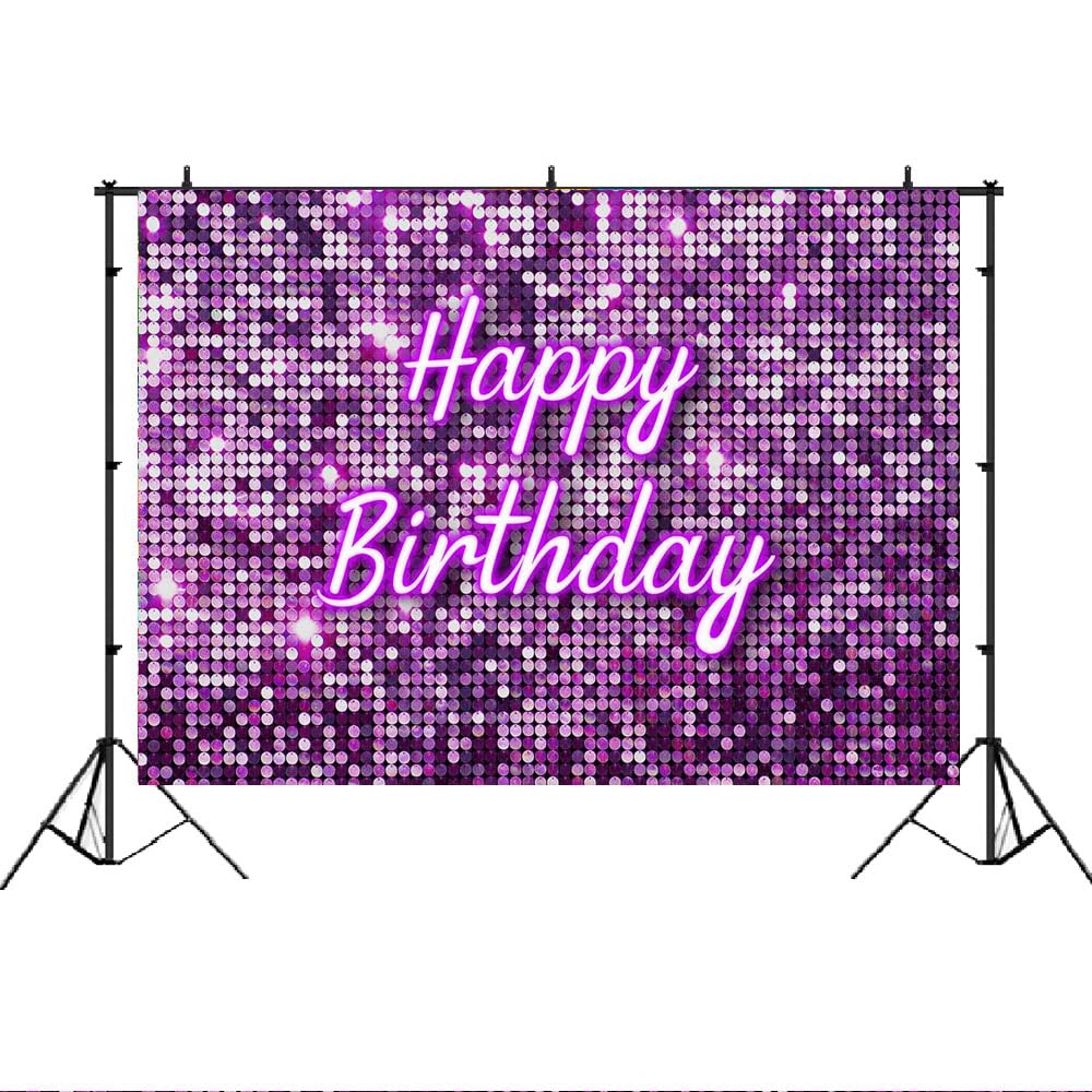 Lofaris Purple Flash Square Backdrop Happy Birthday Shinning Sequin Wall Panels Shimmer Wall Sweet 16 Girl Woman 20Th 30Th 40Th