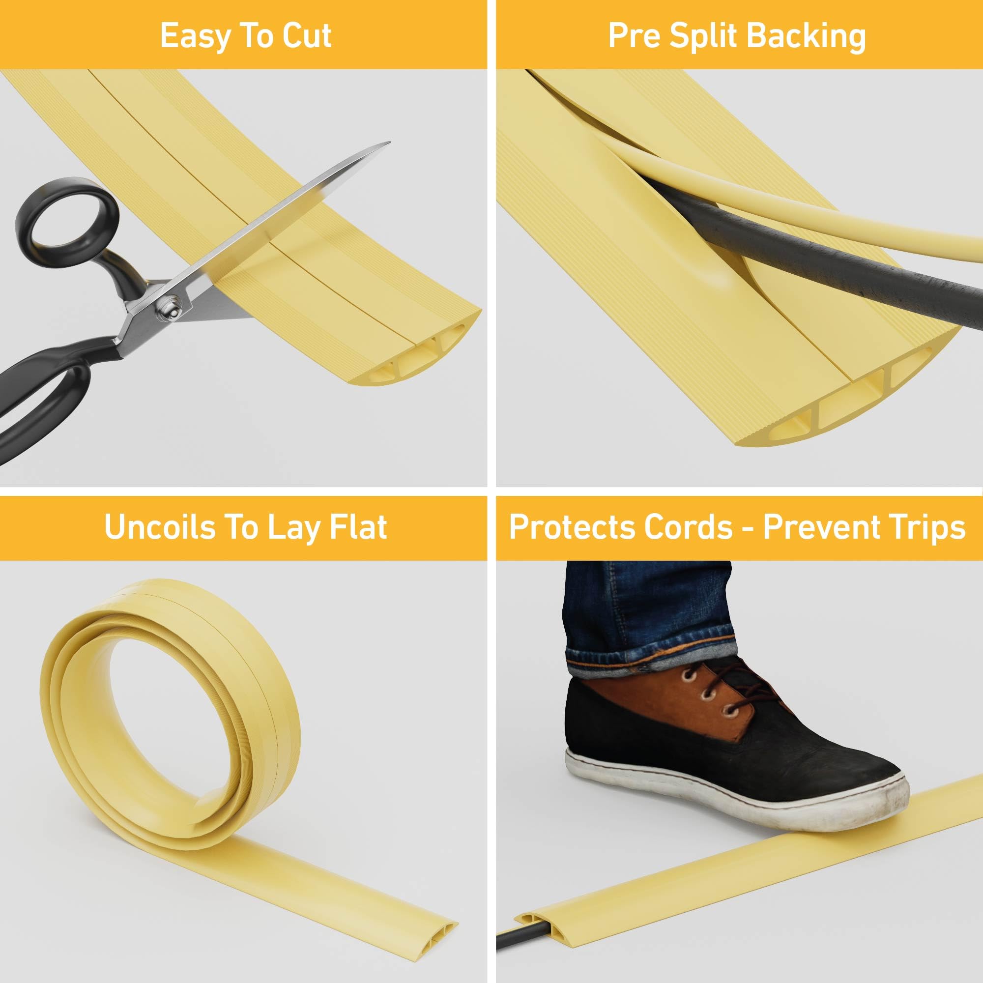 D Line 6Ft Floor Cord Cover, Floor Cable Protector, Extension Cord Cover, Protect Wires & Prevent Cable Trips, Cable Management