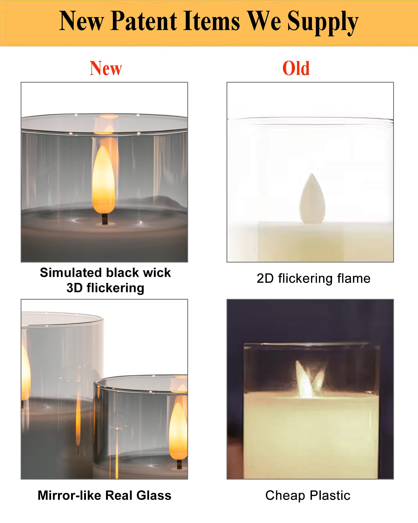 Angelloong Glass Battery Operated Candles, Flickering Flameless Candles With Remote And Timer, Led Electric Pillar Candles For H