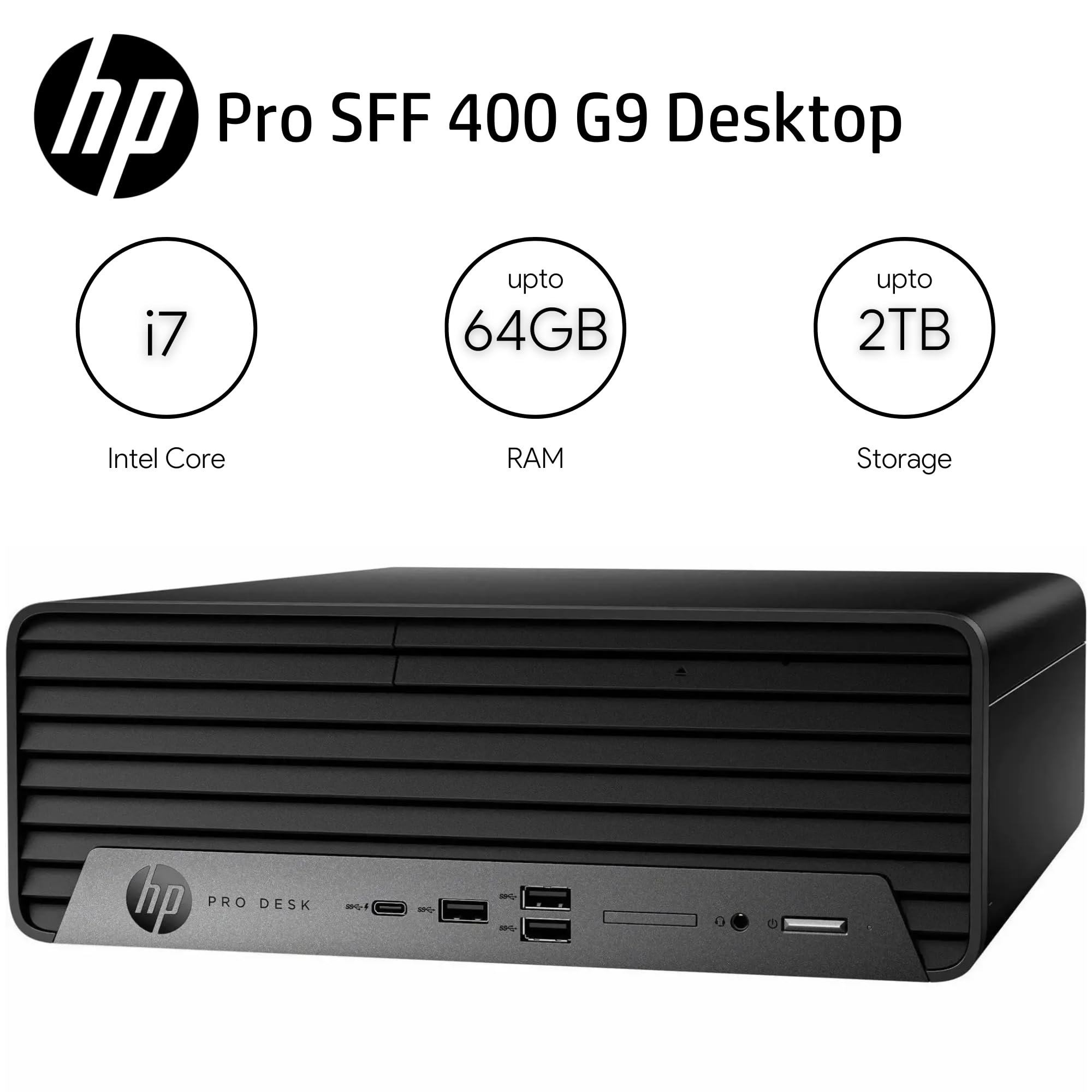 Hp Compact Core I7 Business Desktop ?64Gb Ram ?2Tb Ssd | Prodesk 400 G9 Small Form Factor, Support 4K, Type C, Rj 45, Wired Keyb