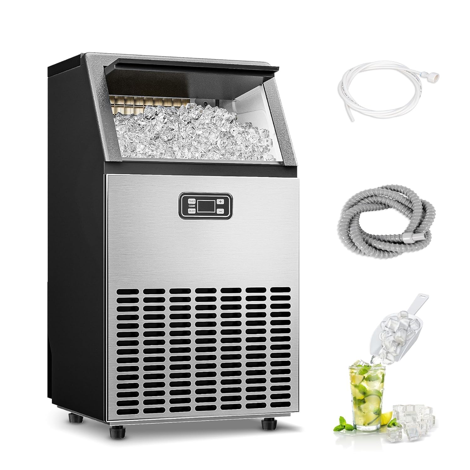 Icyglee Commercial Ice Maker Machine, 100Lbs/Daily Ice Production Under Counter Ice Maker, Self-Cleaning, Timer Stainless Ice Ma