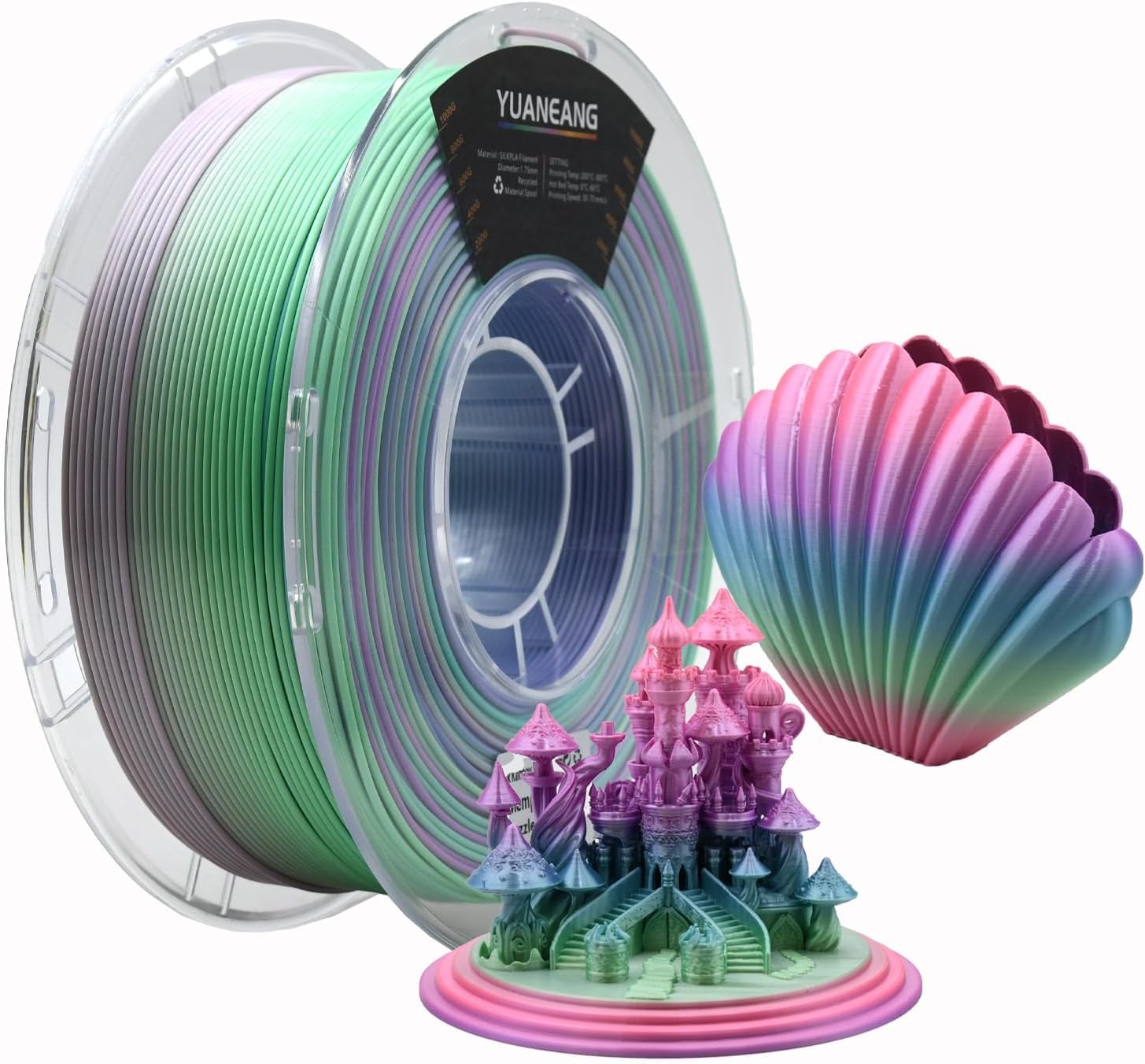YUANEANG Silk Memphis PLA 3D Printer Filament 1.75mm, 1kg Spool, High-Gloss Multi-Color Silk PLA, Smooth Shiny Finish, 0.03mm Pr