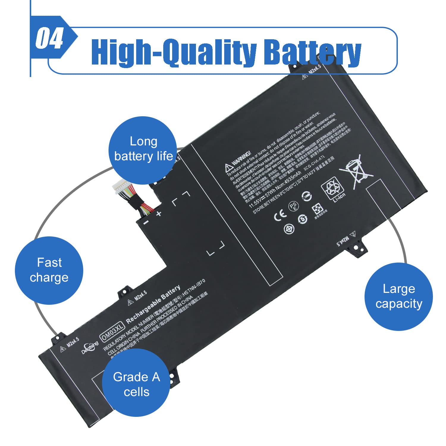 Dentsing Om03Xl 11.55V 57Wh/4935Mah 3 Cell Hstnn Ib7O 863167 171 Laptop Battery Compatible With Hp Elitebook X360 1030 G2 1Gy31P
