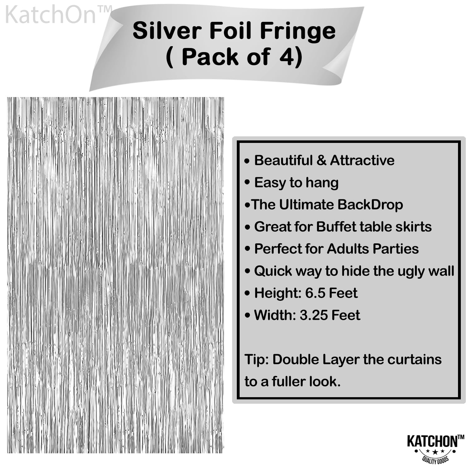 Katchon, Metallic Silver Backdrop   3.2X6.5 Ft, Pack Of 4 | Silver Streamer Backdrop | Silver Streamers, Graduation Decorations
