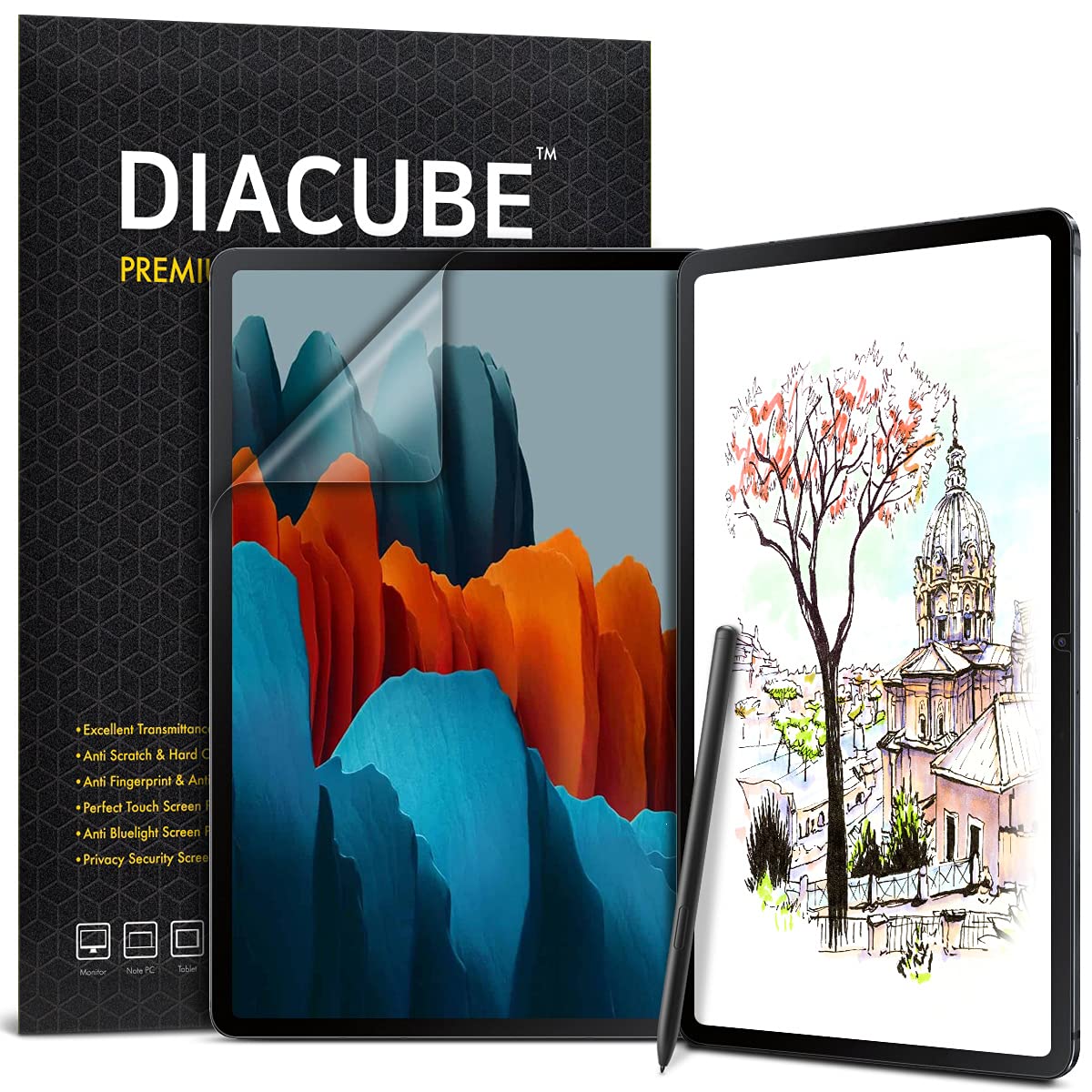 Diacube [1+1 Pack Galaxy Tab S9/S8/S7 11 Inch, Paperfeel Screen Protector 1Pc + Anti Glare Protector 1Pc, Matte Anti Glare Anti