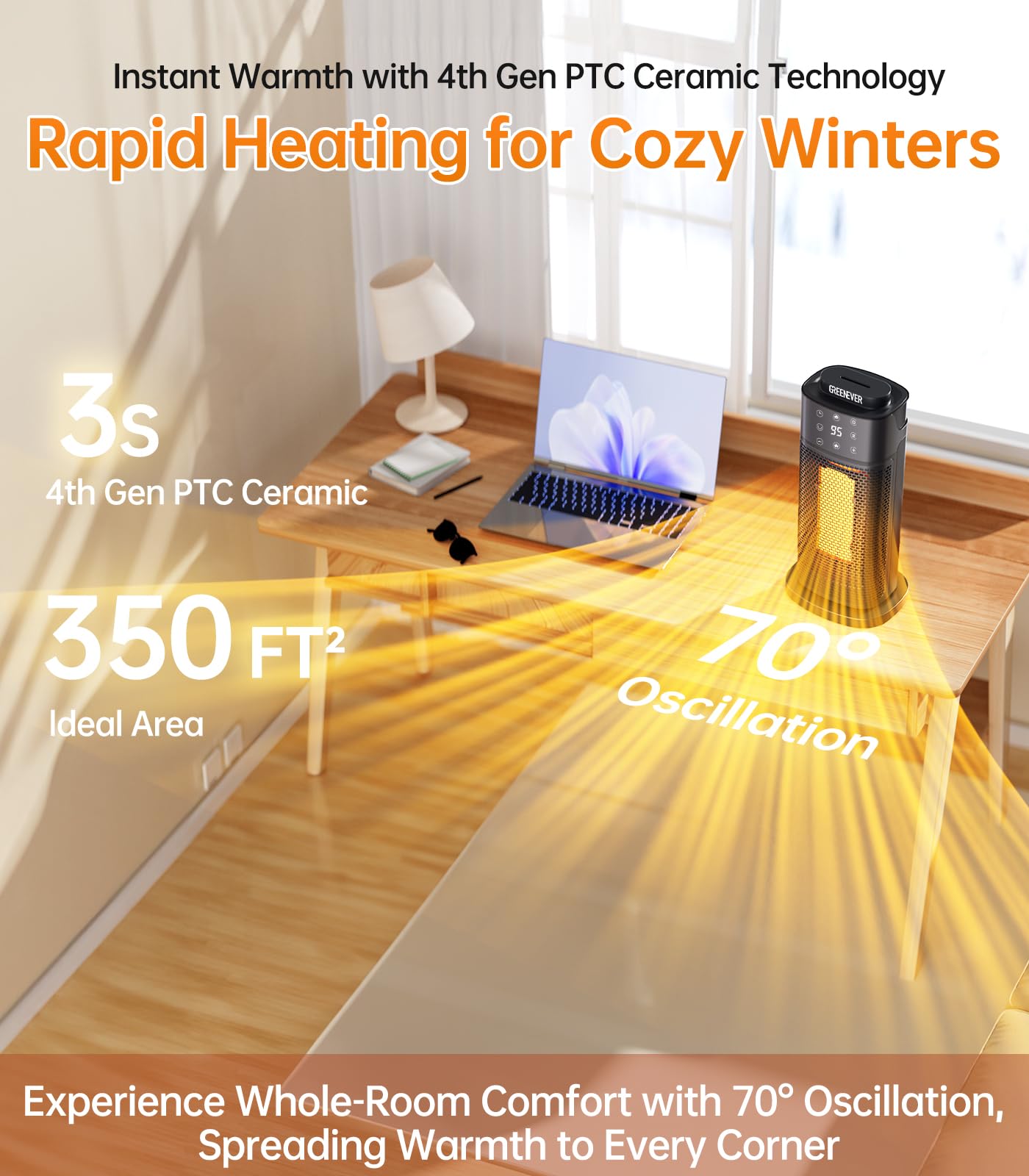 Greenever Space Heater Indoor With Humidifier: 2024 Upgraded Ptc Electric Heaters For Indoor Use With Thermostat, 1500W Ceramic