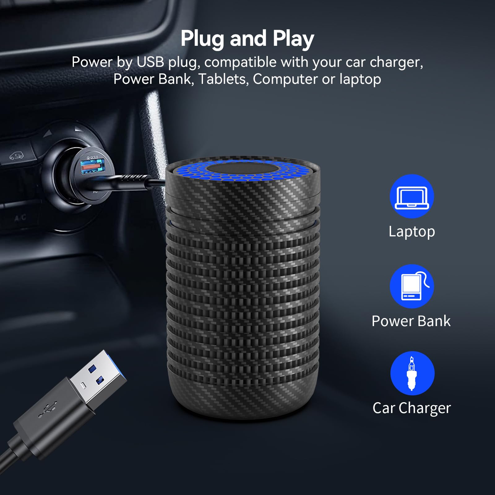 Airfeel Car Air Purifier, Mini Air Purifier For Car With True Hepa Filter Cleans Air, Eliminates Smoke Dust Pollen Etc, Small Tr
