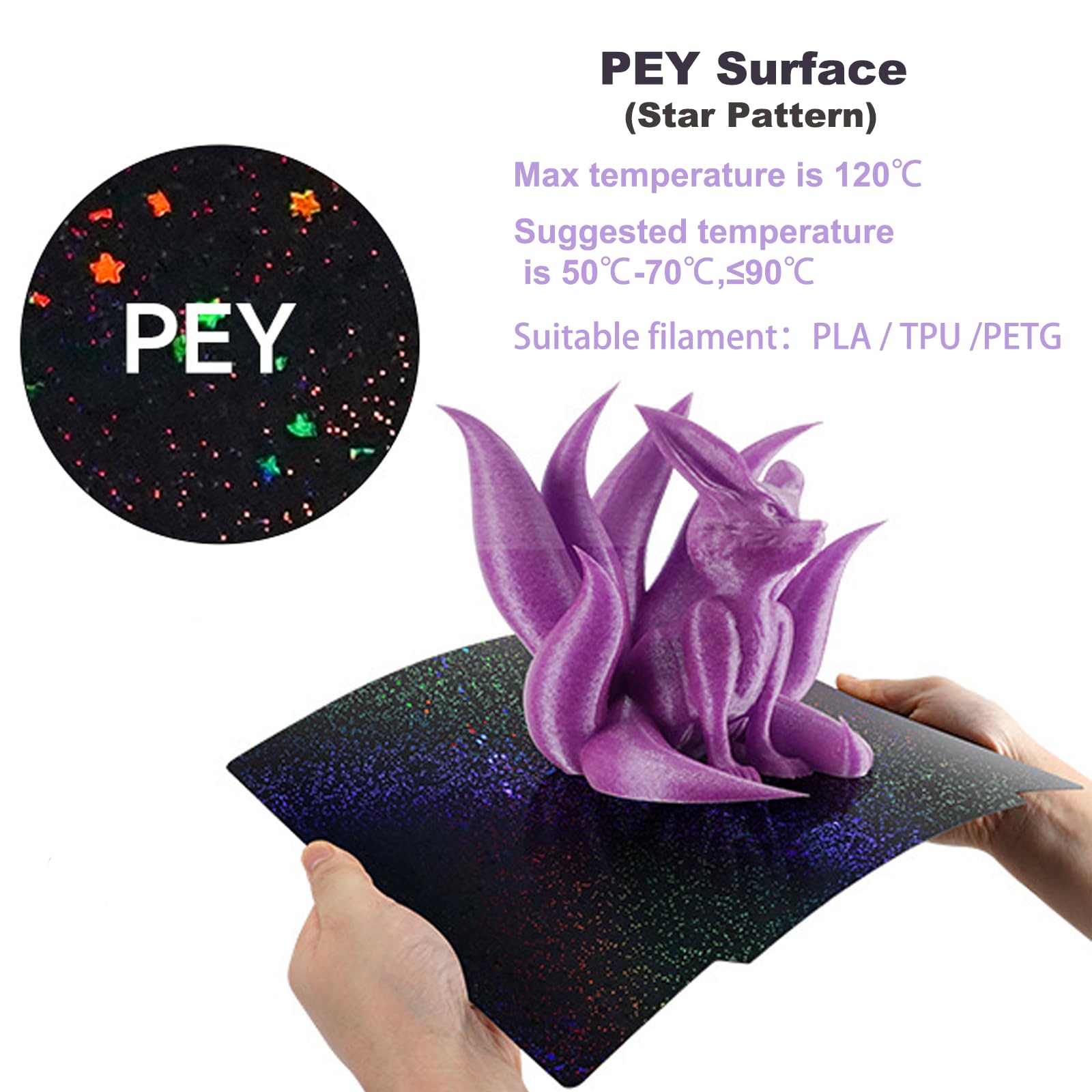 Retuxep Pey Pei Build Plate For Bambu Lab X1/P1P/P1S/A1 3D Printers, Smooth Colorful Starry Pey+ Textured Pei Build Plate Pei Sh