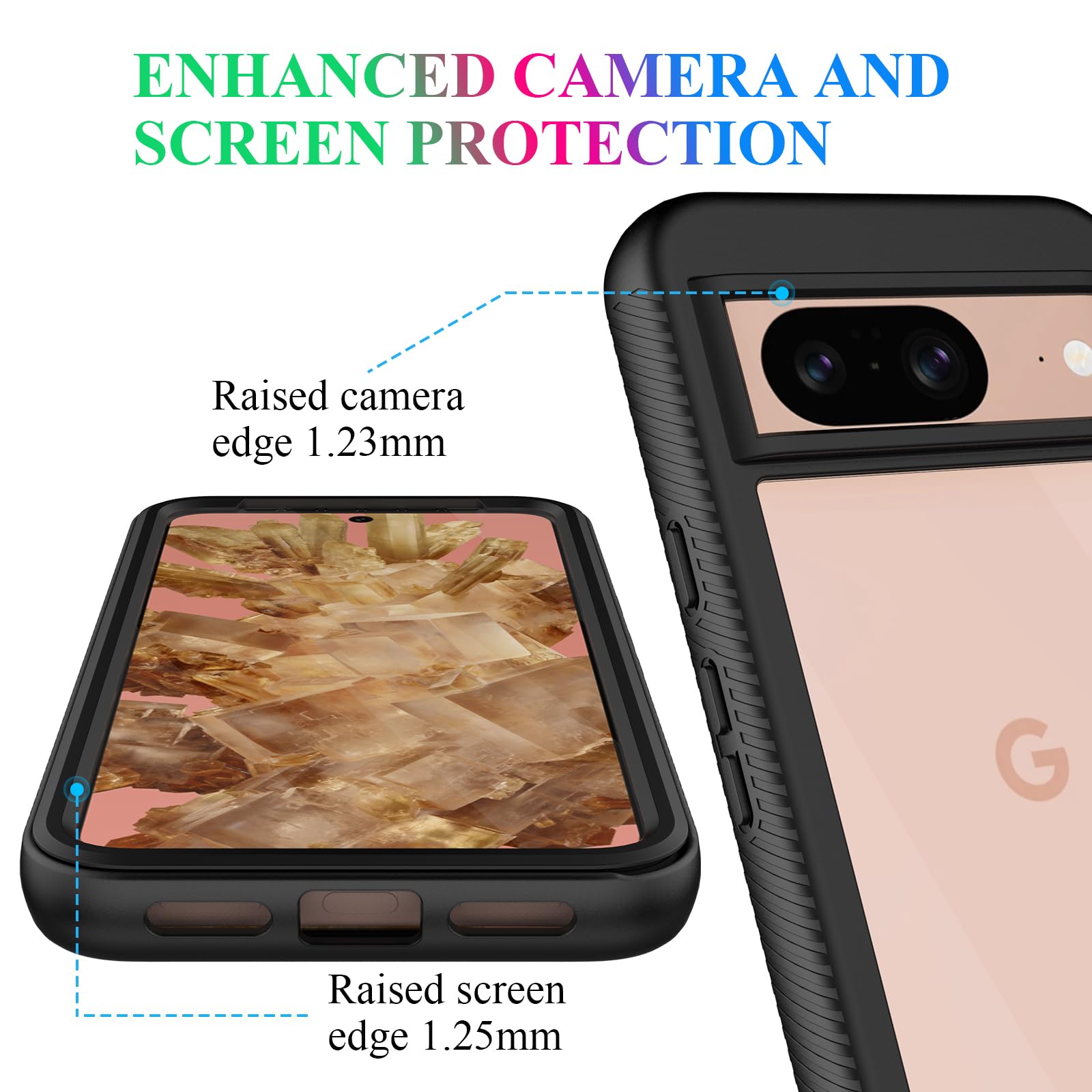 Wahhle Compatible With Google Pixel 8 Case, Built In Screen Protector Full Body Shockproof Slim Fit Bumper Protective Phone Cove