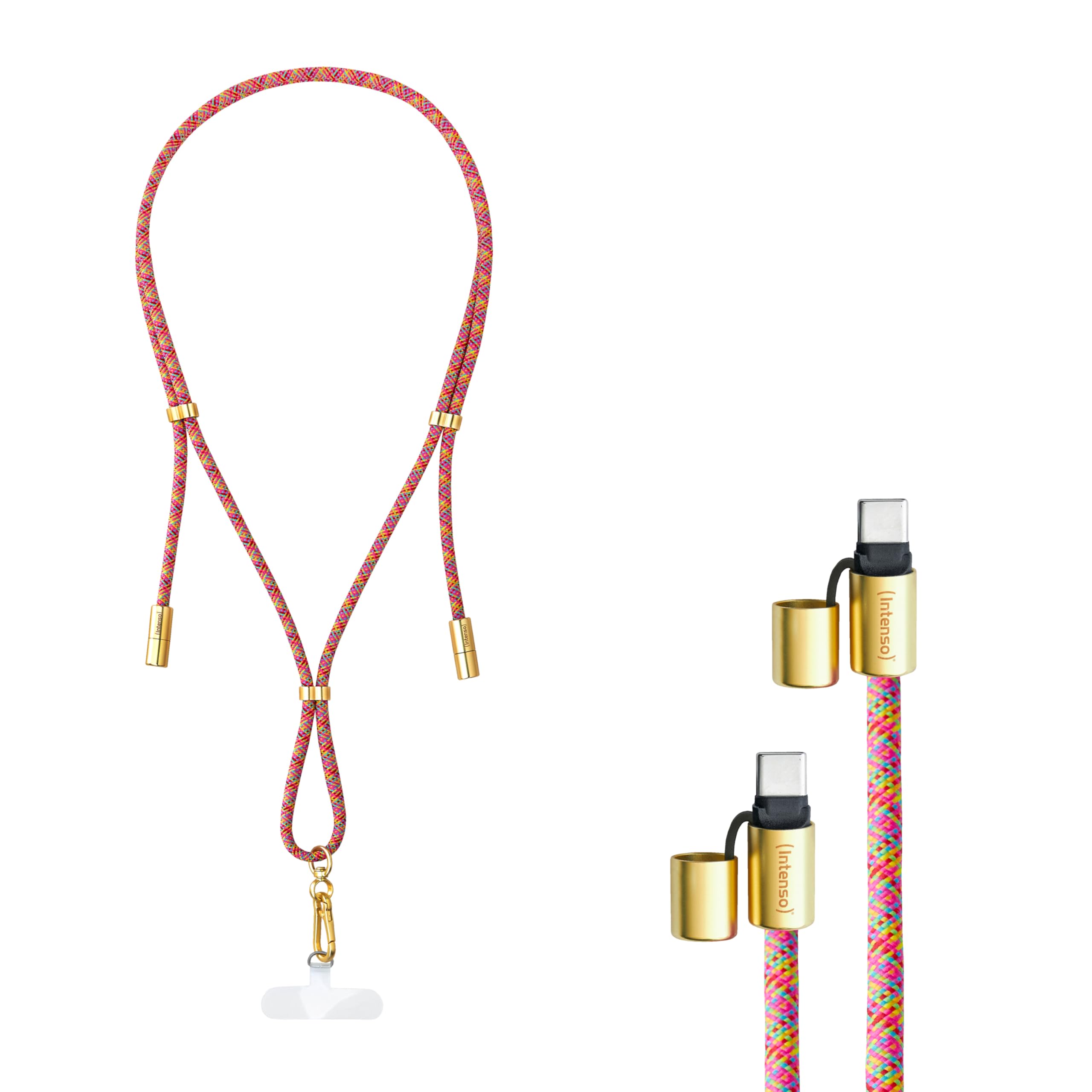 Intenso USB-C Charging Data Cable - 60W 480Mbps Nylon PD3.0 QC4.0 1.65m Adjustable Size Neon Mix