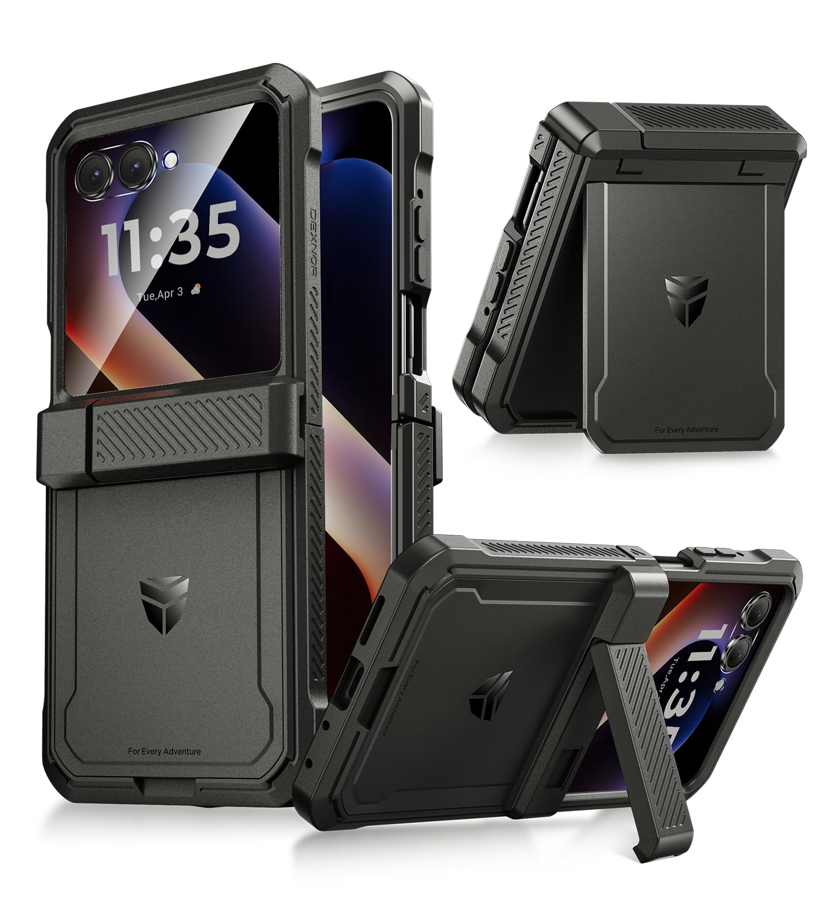 Dexnor for Motorola Moto Razr 2025/2024 Case, [Bulit-in Dual Kickstands & Hinge Protection Cover] Heavy Duty Full-Body Rugged Sh
