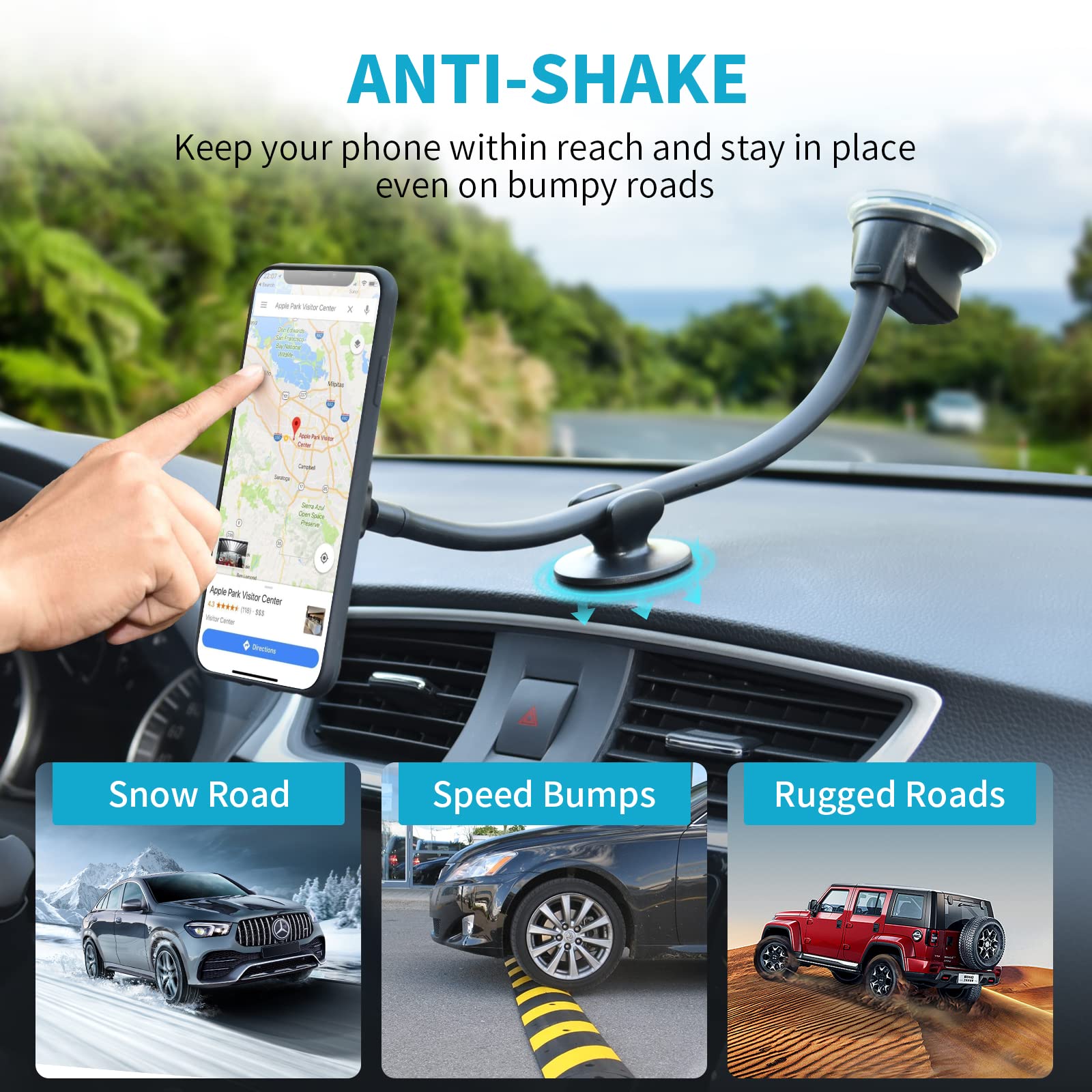 Apps2Car Magnetic Phone Holder Mount With 13-Inch Flexible Long Arm & 6 Strong Magnets, Anti-Shake Holder For Truck Windshield D