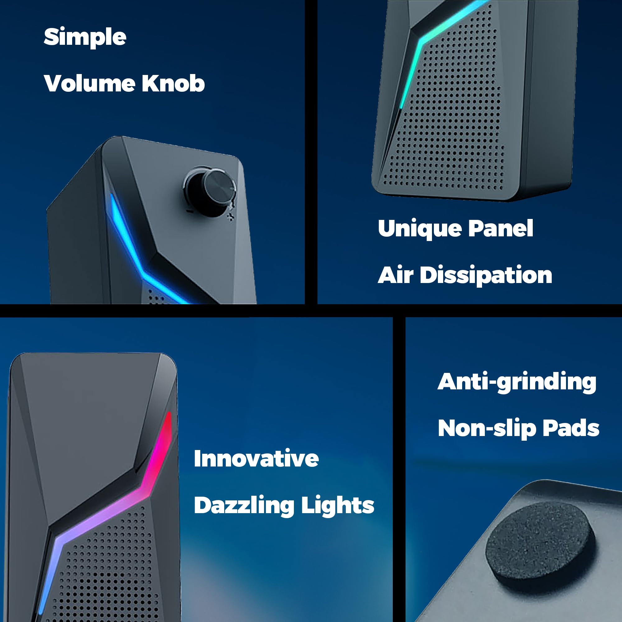 Roson Computer Speakers, Pc Gaming Speakers With Enhanced Bass And Volume Control, Stereo 2.0 Usb Powered 3.5Mm Aux Multimedia S