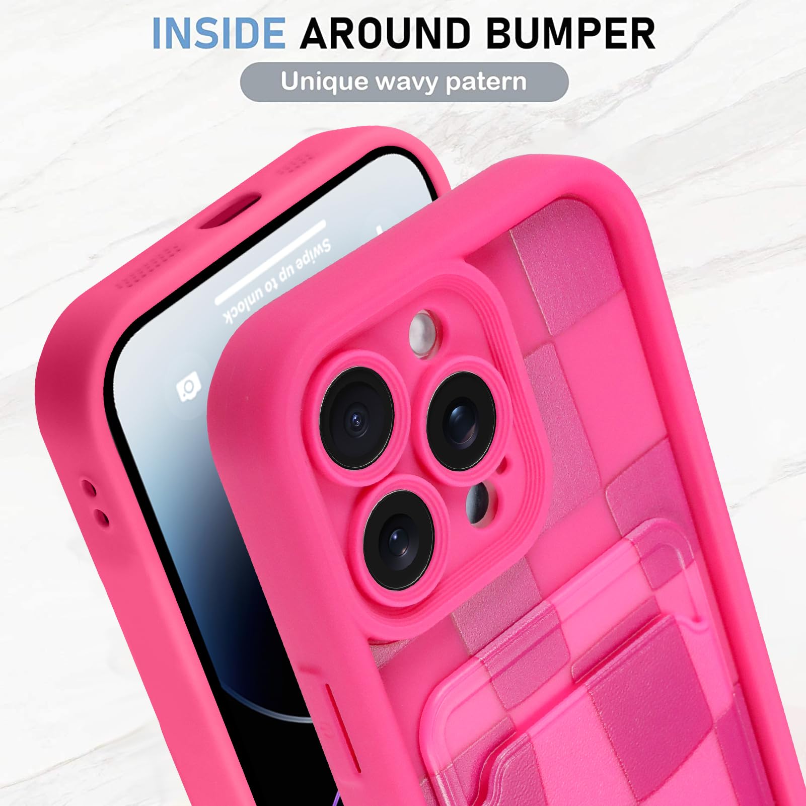 Kanghar Compatible With Iphone 14 Pro Max Case, Wallet Silicone Checkered Cute Pattern, Card Holder Camera Protection Soft Slim