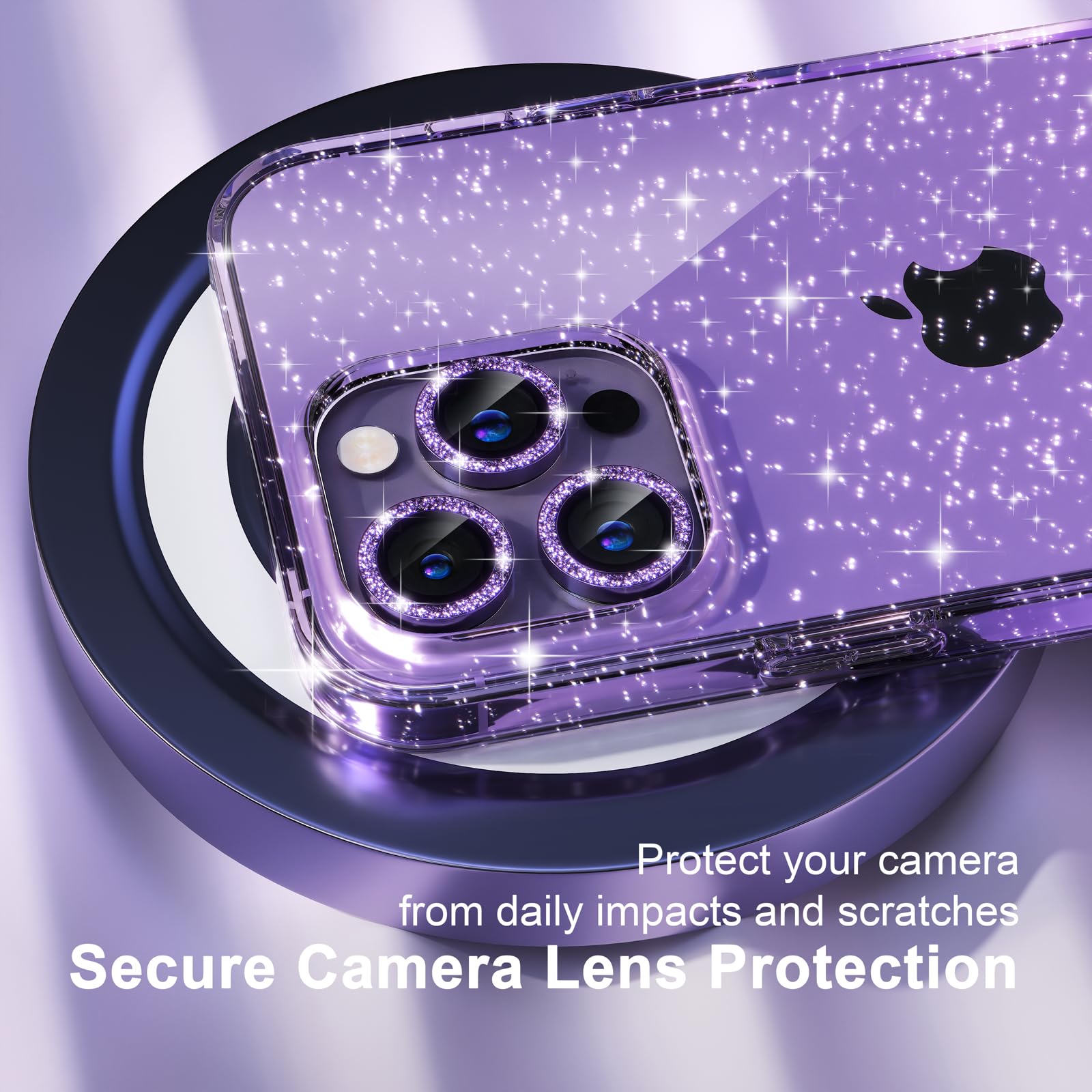 Choiche Compatible For Iphone 14 Pro Max Case Cute, Women Clear Glitter Bling Sparkly Case, [3 X Diamond Camera Lens Protectors]