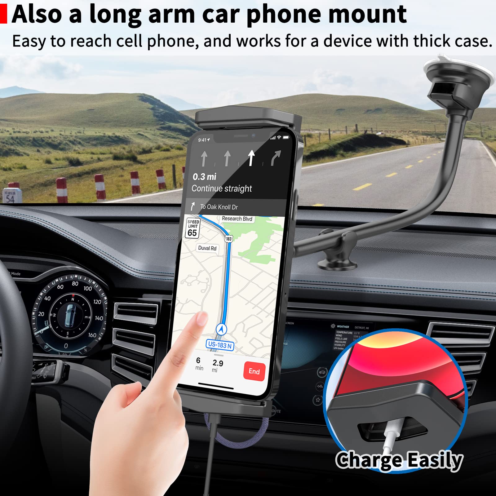 Apps2Car Upgraded Tablet Car Mount For Ipad Truck Holder Long Arm Extension Strong Suction Cup Windshield Mount For 7 13 Inch Tablet Ipad Pro Air Mini