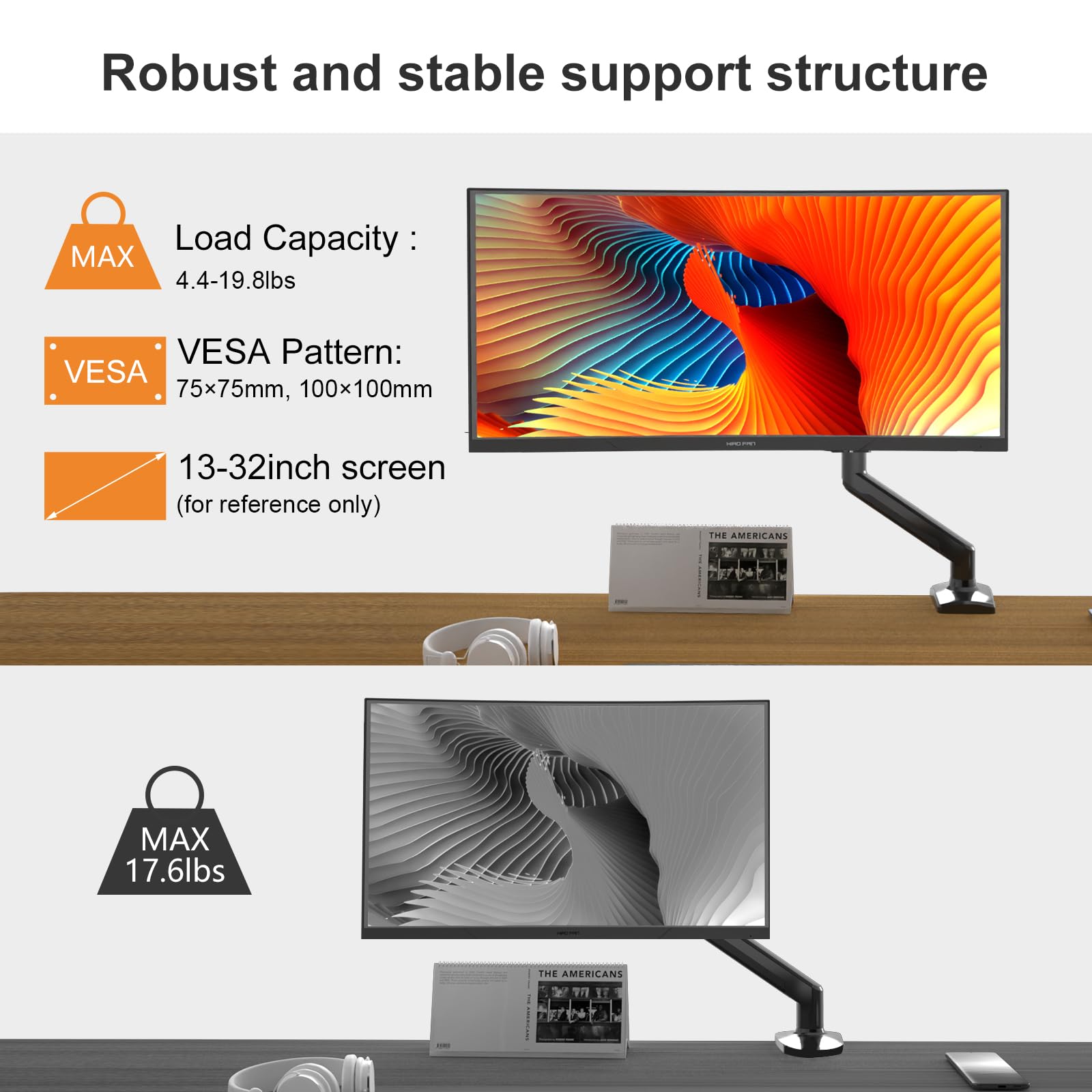 Pholiten Single Monitor Arm Fits 13 32 Inch,4.4 19.8Lbs Monitor, Fully Adjustable Gas Spring Monitor Arm, Computer Monitor Stand