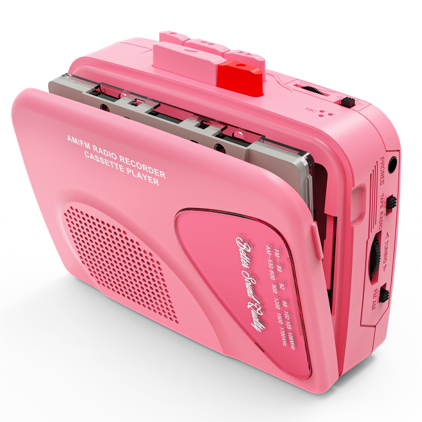 Portable Cassette Player Recorder With Am/Fm Radio, Built-In Speaker & Headphone Jack, Belt Clip Included-Pink