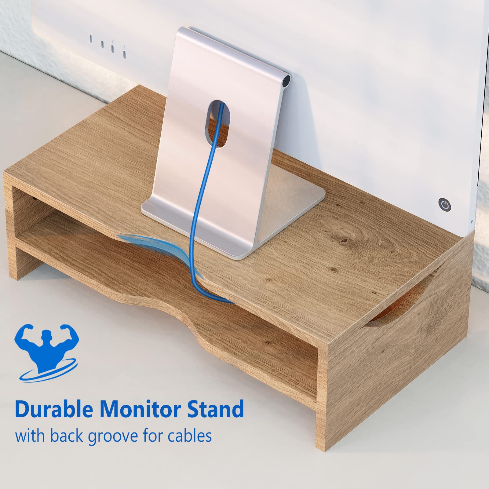 Zimilar Monitor Stand Riser, 2 Tiers Laptop Computer Monitor Riser For Pc Screen, Imac, Desktop Wooden Screen Monitor Stand Rise