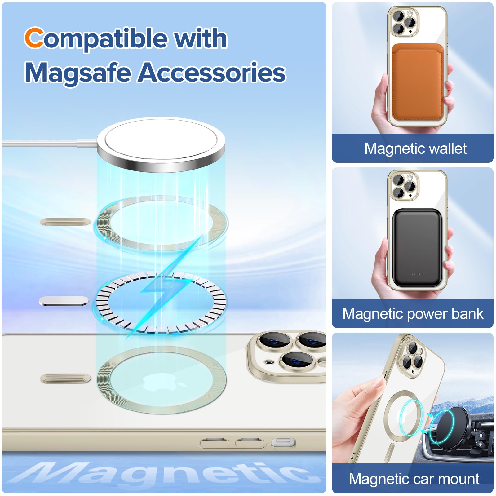 Hython Magnetic Clear Case For Iphone 11 Pro Case With Camera Lens Protector [Compatible With Magsafe] Luxury Plating Edge Slim