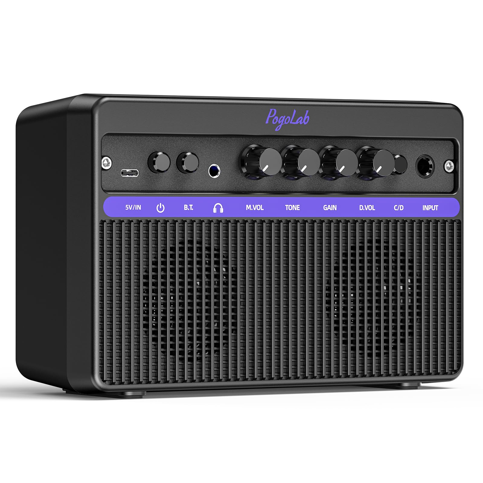 Portable Electric Guitar Amplifier, PogoLab Mini 10W Dual Speakers Bluetooth Amp with Rechargeable Battery (5H Play), Clean/Dist