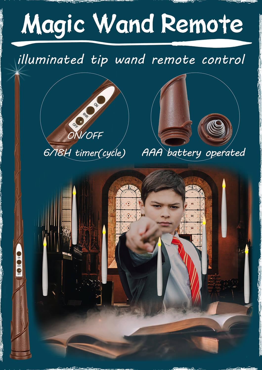 Leejec Christmas Decorations, Floating Candles With Magic Wand Remote (6/18H Timer), 20Pcs 6.1'' Hanging Flameless Taper Candles